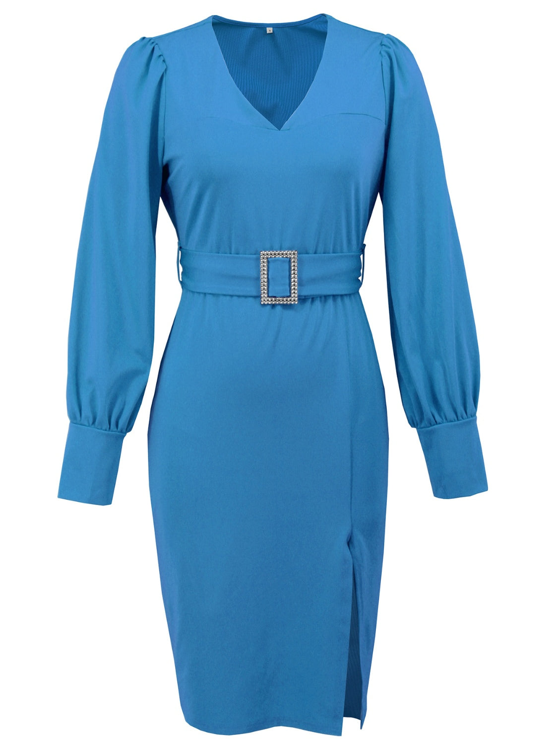 Slit V-Neck Long Sleeve Knee Length Dress-TOPS / DRESSES-[Adult]-[Female]-2022 Online Blue Zone Planet