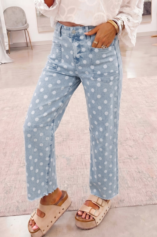 Sky Blue Polka Dot Casual Slim Fit Jeans-Bottoms/Jeans-[Adult]-[Female]-Sky Blue-4-2022 Online Blue Zone Planet