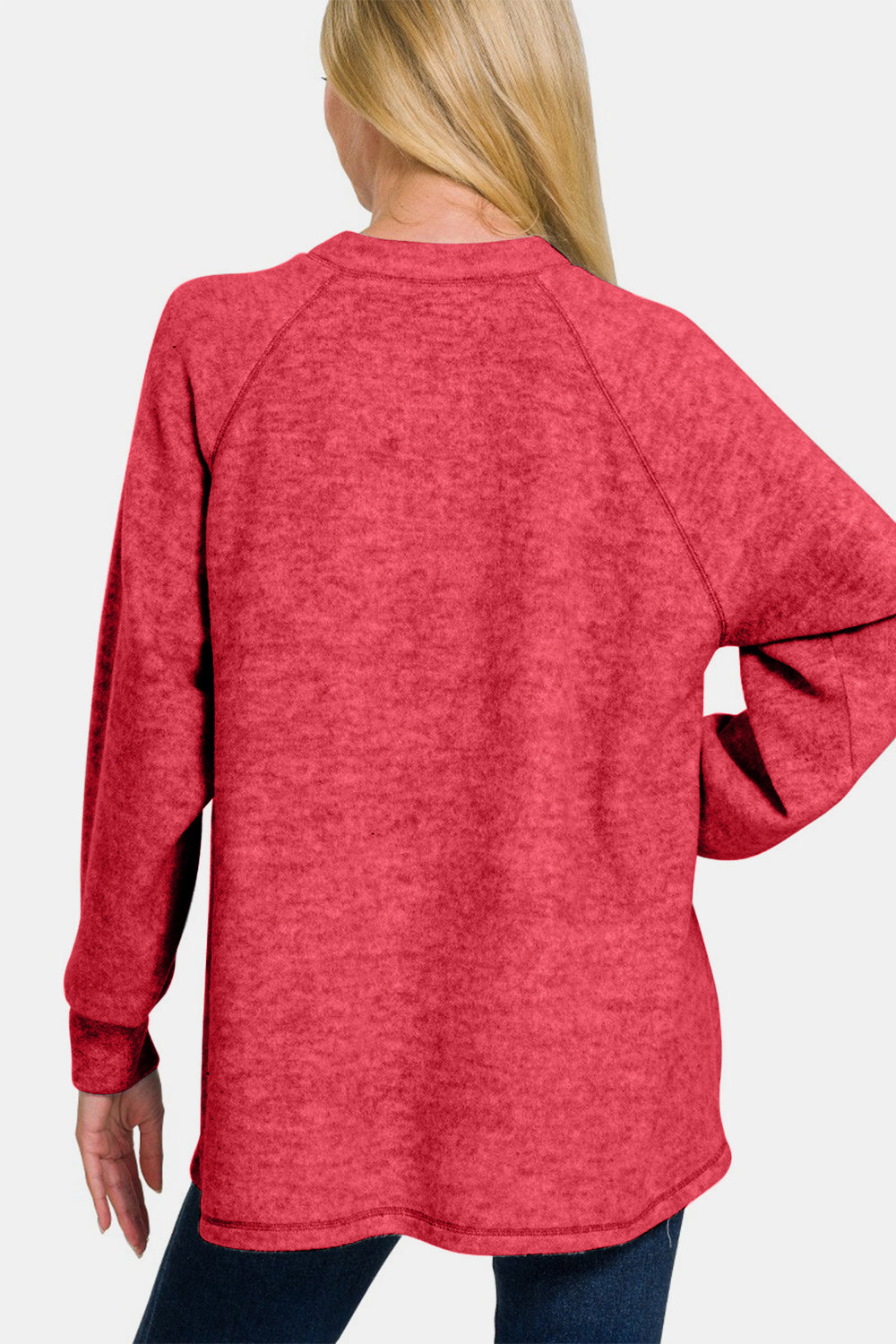 Blue Zone Planet | Zenana Full Size Brushed Melange Hacci High-Low Sweater-TOPS / DRESSES-[Adult]-[Female]-2022 Online Blue Zone Planet