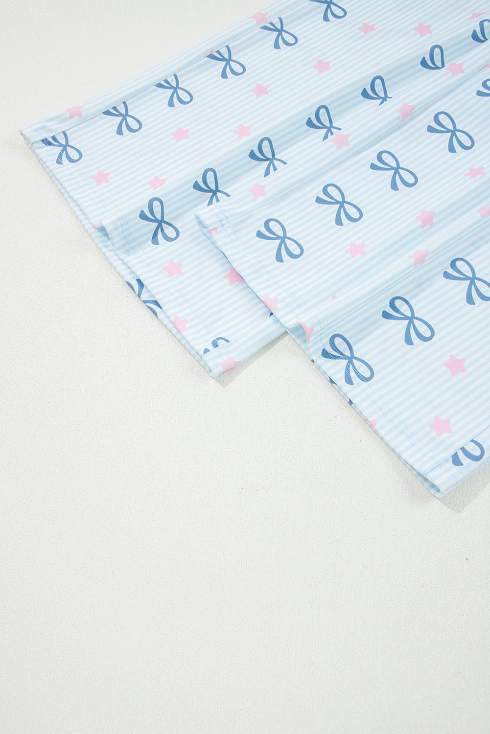 Sky Blue Stripe Bow Star Print Tied Detail 2pcs Lounge Set-Loungewear & Sleepwear/Loungewear-[Adult]-[Female]-2022 Online Blue Zone Planet