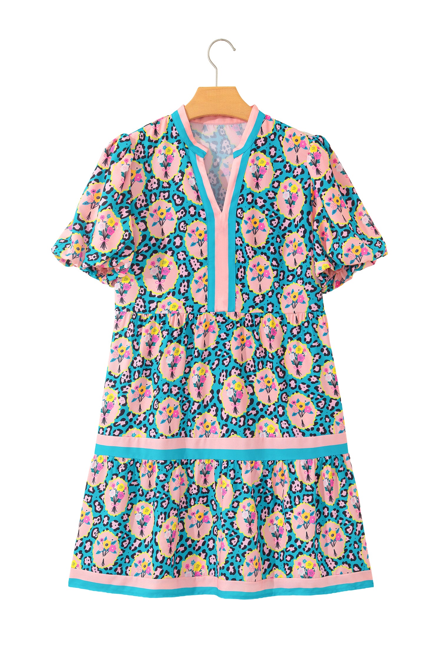 Green Leopard Floral Short Dress-TOPS / DRESSES-[Adult]-[Female]-2022 Online Blue Zone Planet