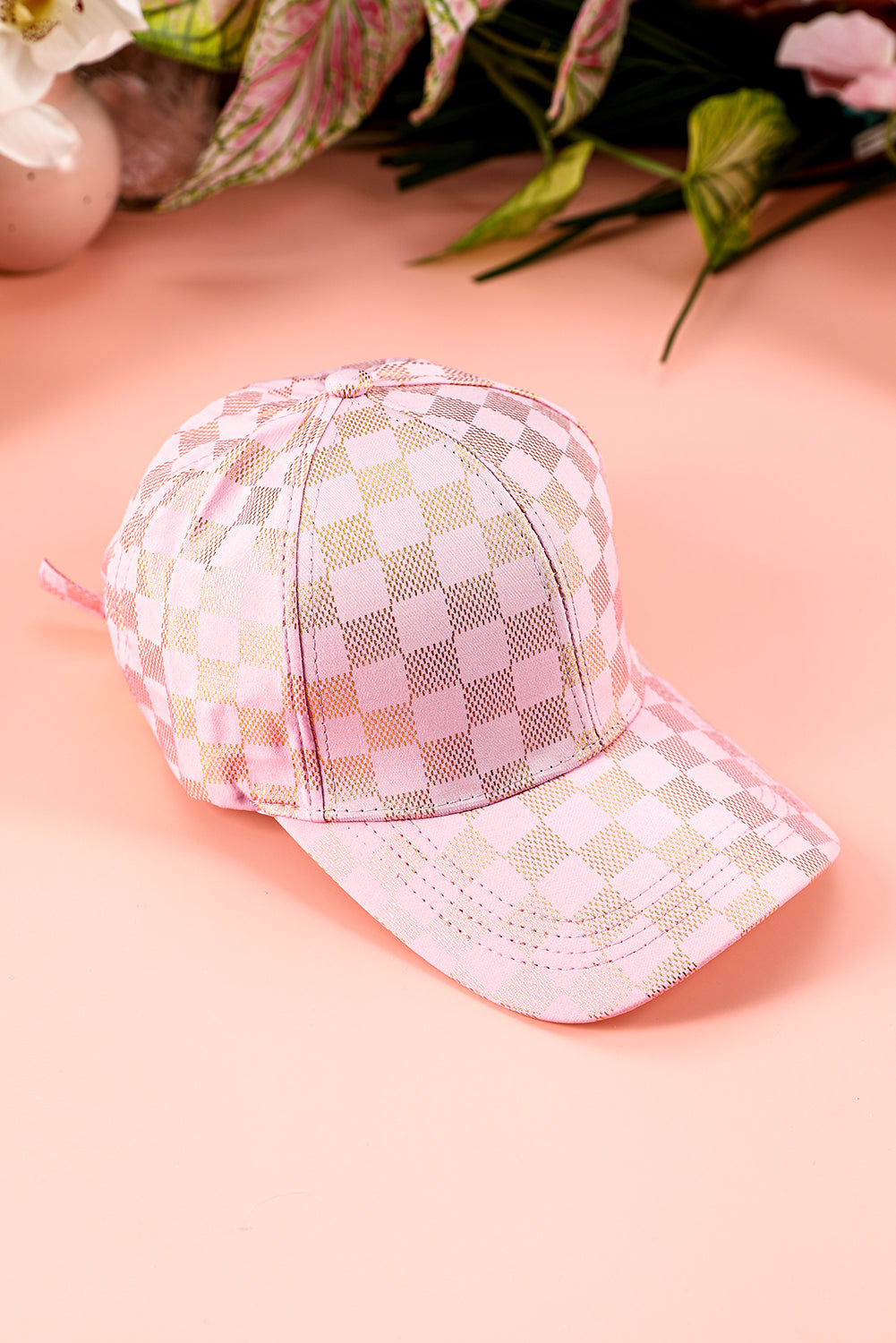 Light Pink Checkered Baseball Cap-Hats-[Adult]-[Female]-Light Pink-ONE SIZE-2022 Online Blue Zone Planet