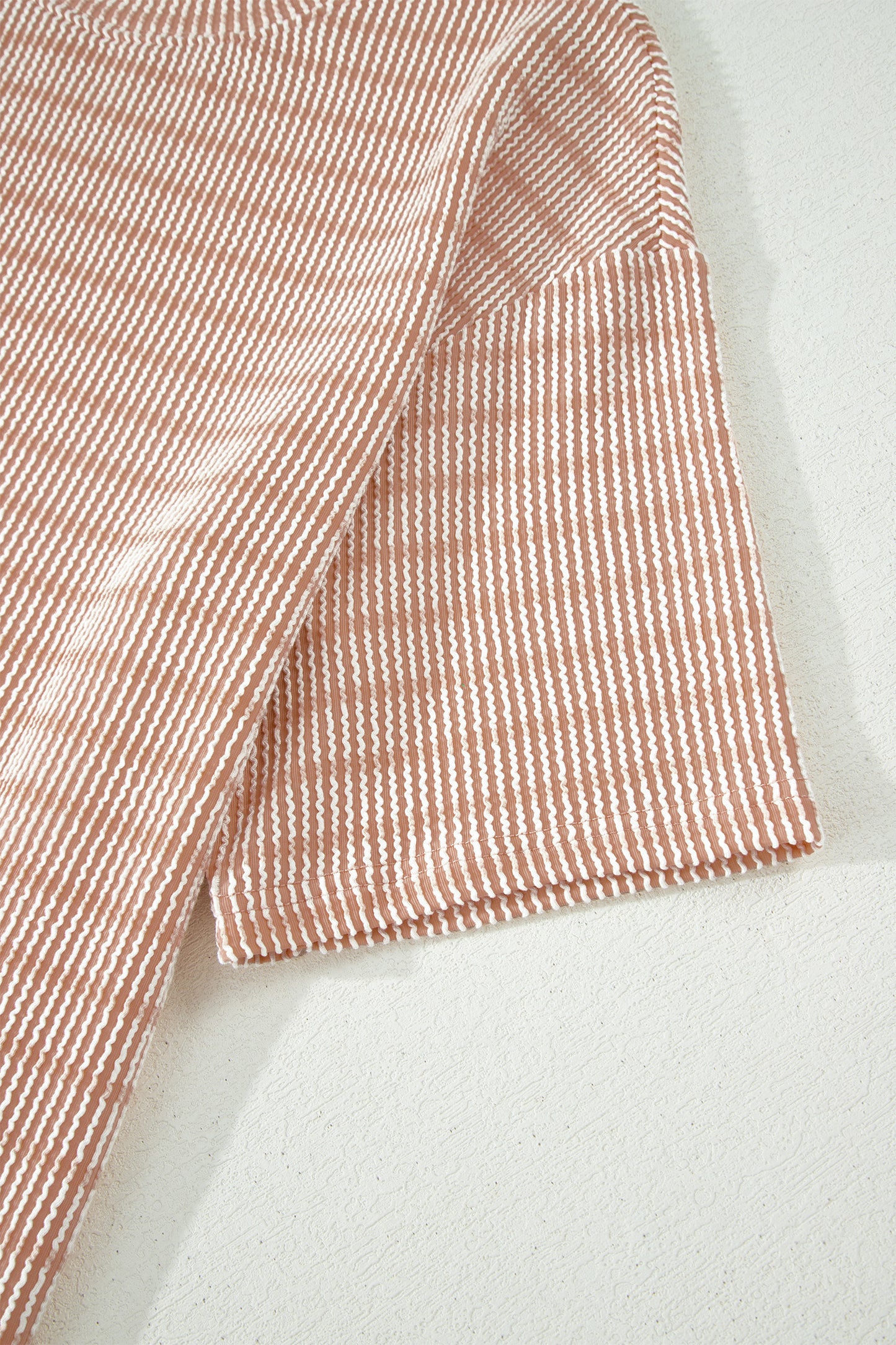 Rose Stripe Raised Rib Loose Tee Drawstring Elastic Waist 2pcs Short Set-Two Piece Sets/Short Sets-[Adult]-[Female]-2022 Online Blue Zone Planet