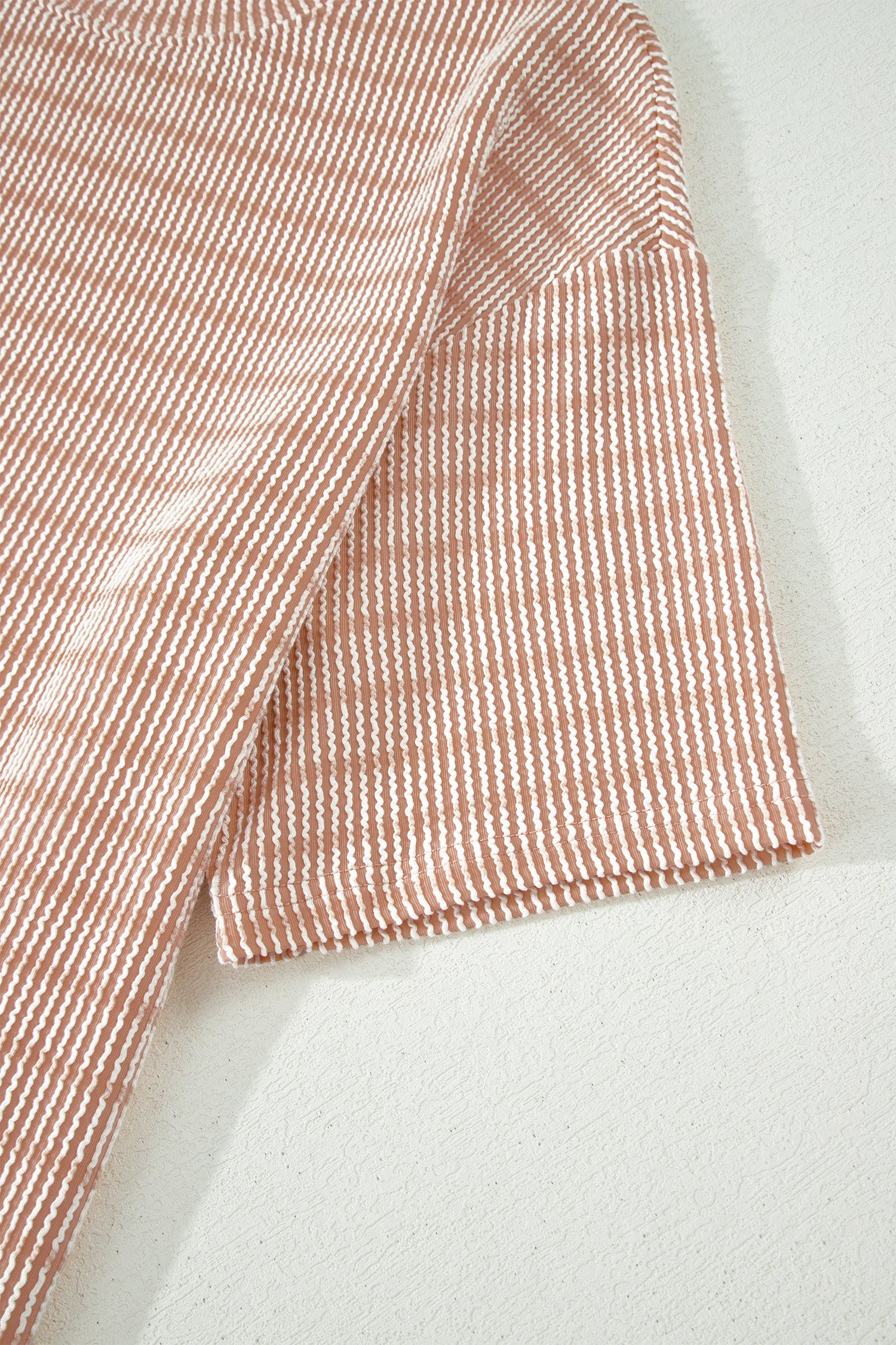 Rose Stripe Raised Rib Loose Tee Drawstring Elastic Waist 2pcs Short Set-Two Piece Sets/Short Sets-[Adult]-[Female]-2022 Online Blue Zone Planet
