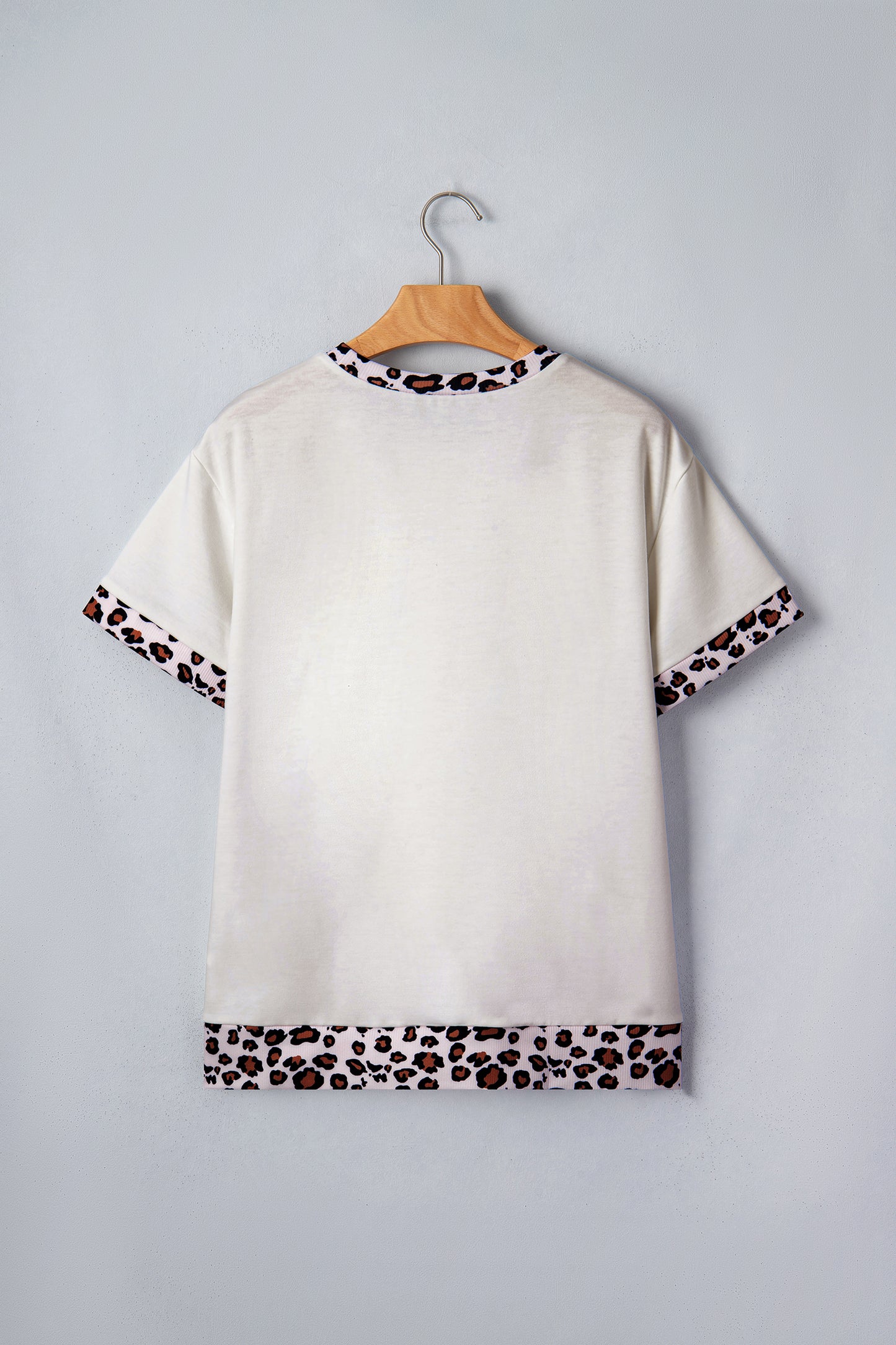White Ribbed Leopard Patchwork Uneven Hem T Shirt-Tops/Tops & Tees-[Adult]-[Female]-2022 Online Blue Zone Planet