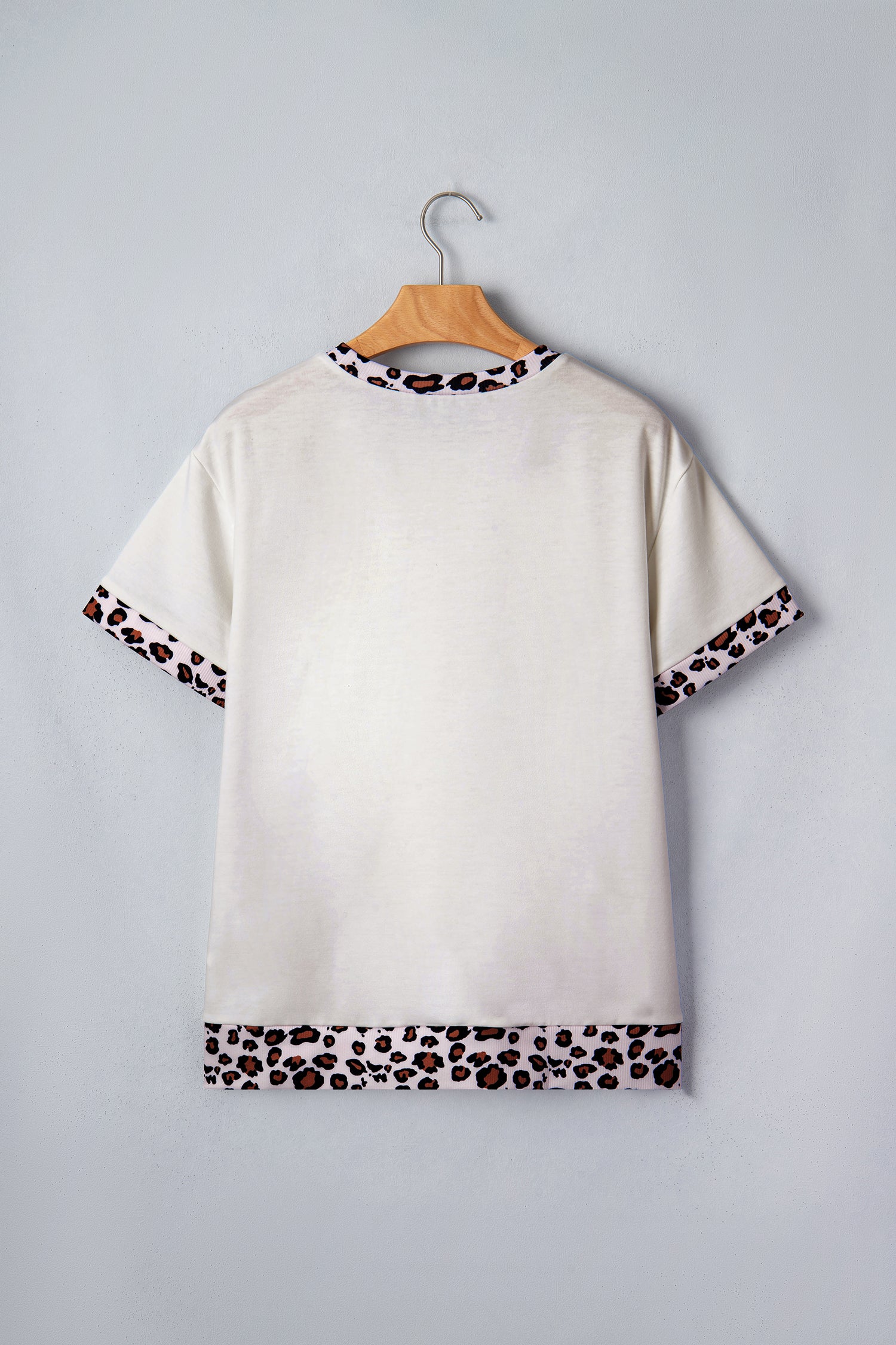 White Ribbed Leopard Patchwork Uneven Hem T Shirt-Tops/Tops & Tees-[Adult]-[Female]-2022 Online Blue Zone Planet