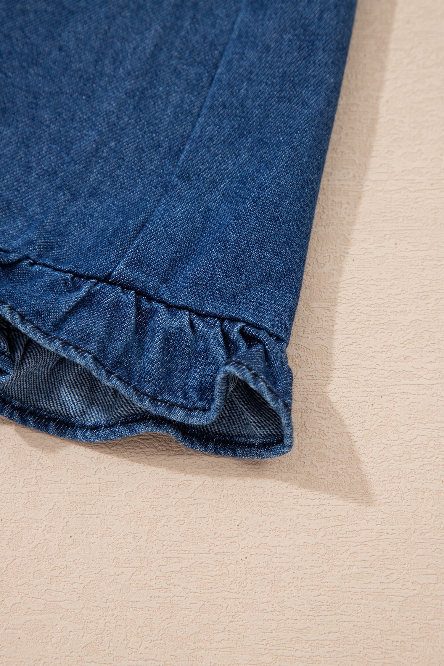 Sail Blue Ruffled Edge Collared Shift Denim Dress with Pockets-TOPS / DRESSES-[Adult]-[Female]-2022 Online Blue Zone Planet