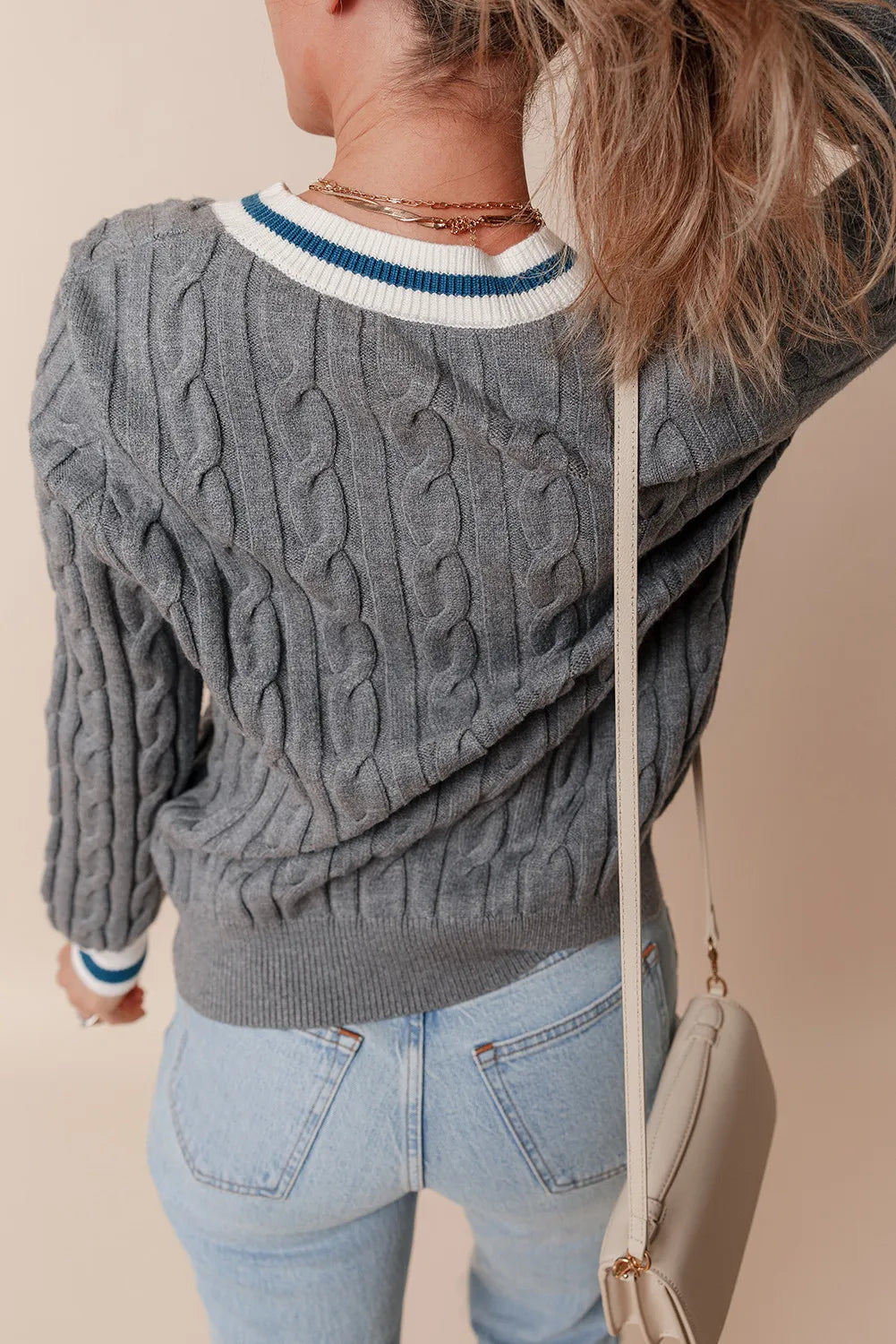 Blue Zone Planet | Cable-Knit V-Neck Long Sleeve Sweater-TOPS / DRESSES-[Adult]-[Female]-2022 Online Blue Zone Planet