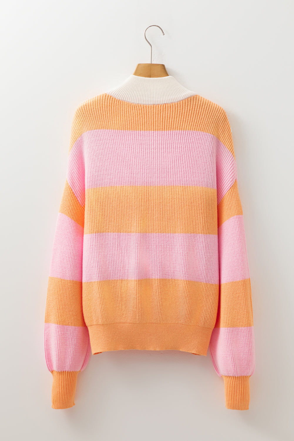 Orange Stripe Colorblock Half Zip Oversize Sweater-Sweaters & Cardigans/Sweaters-[Adult]-[Female]-2022 Online Blue Zone Planet