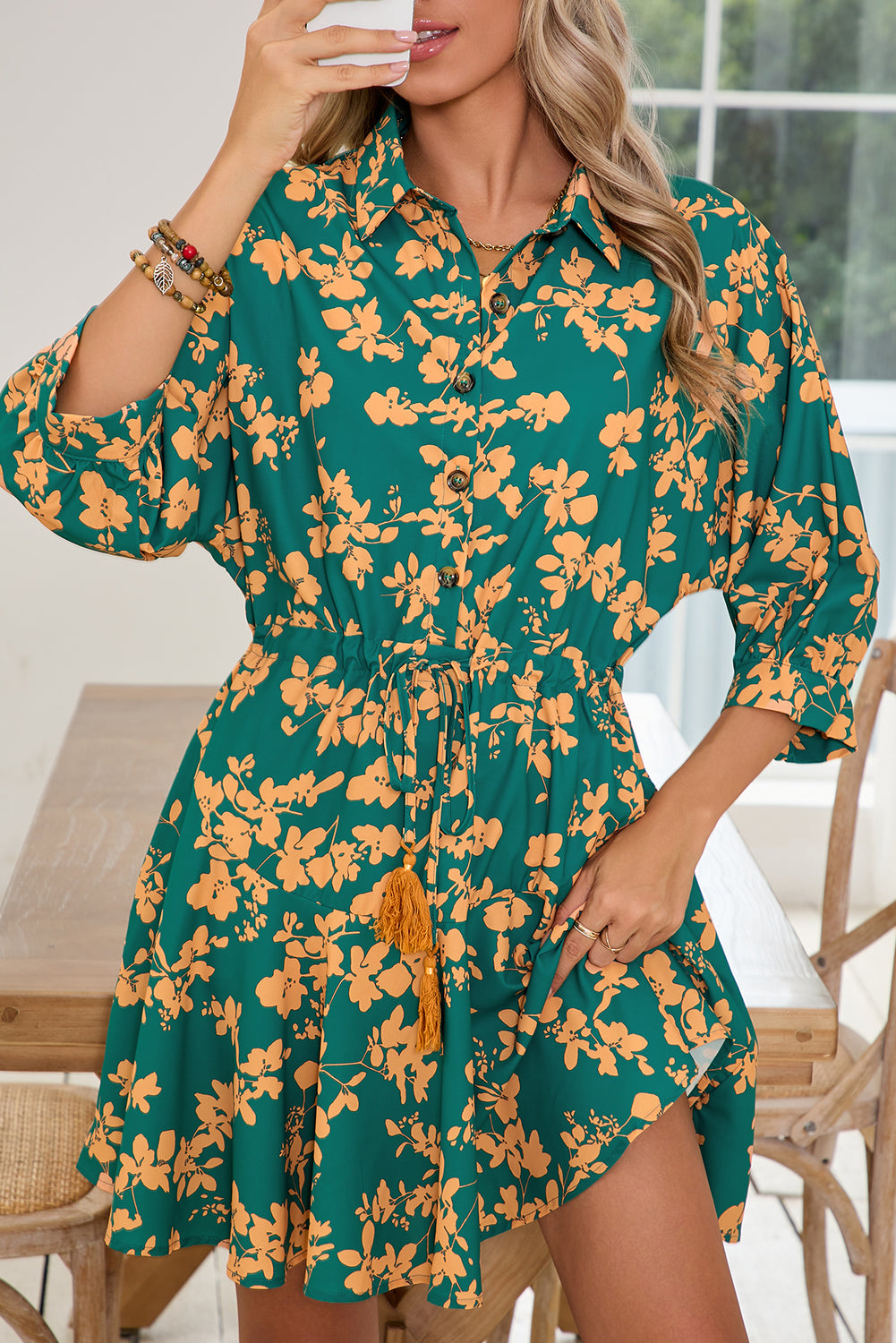 Pink Floral Print Drawstring Flowy Short Dress-20% OFF-[Adult]-[Female]-2022 Online Blue Zone Planet