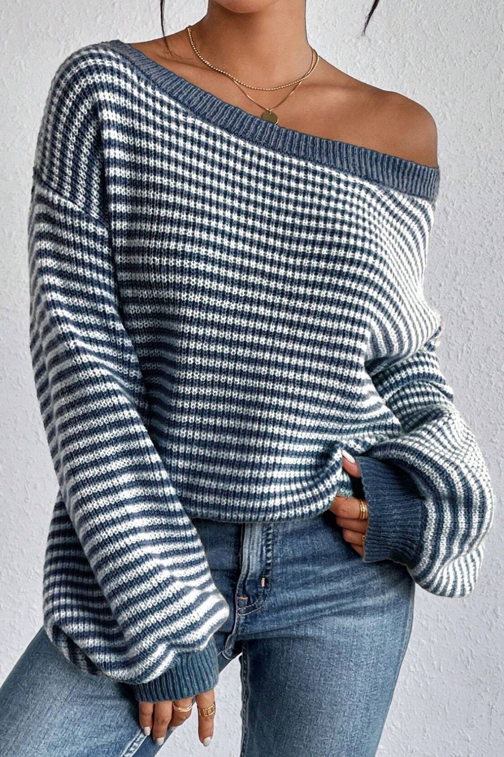 Striped Boat Neck Long Sleeve Sweater-TOPS / DRESSES-[Adult]-[Female]-2022 Online Blue Zone Planet