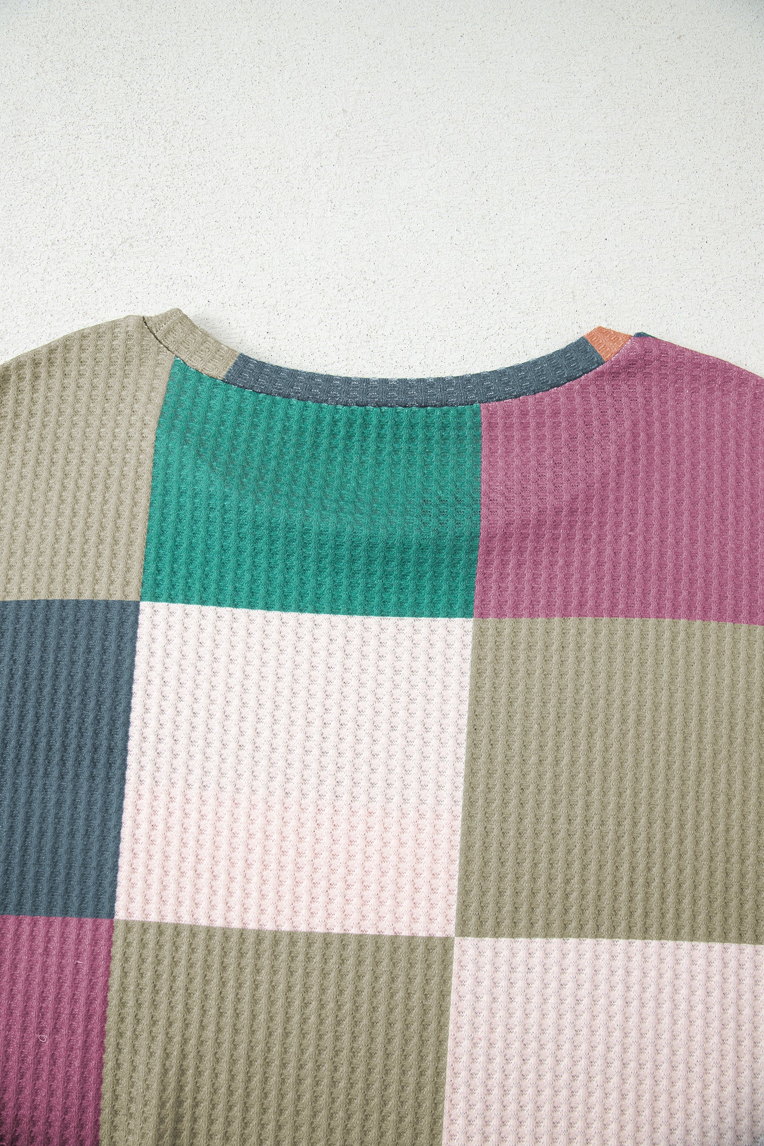 Green Checkered Print Textured Knit Long Sleeve Loose Top-Tops/Long Sleeve Tops-[Adult]-[Female]-2022 Online Blue Zone Planet