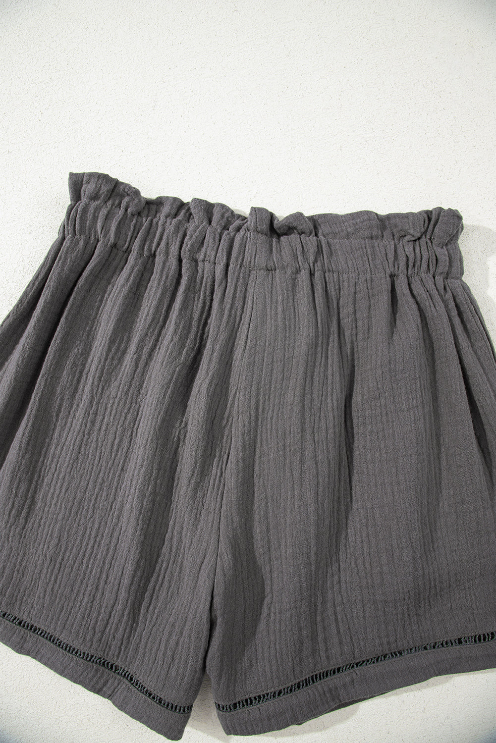 Dark Grey Cotton Gauze Paperbag Shorts-Bottoms/Casual Shorts-[Adult]-[Female]-2022 Online Blue Zone Planet