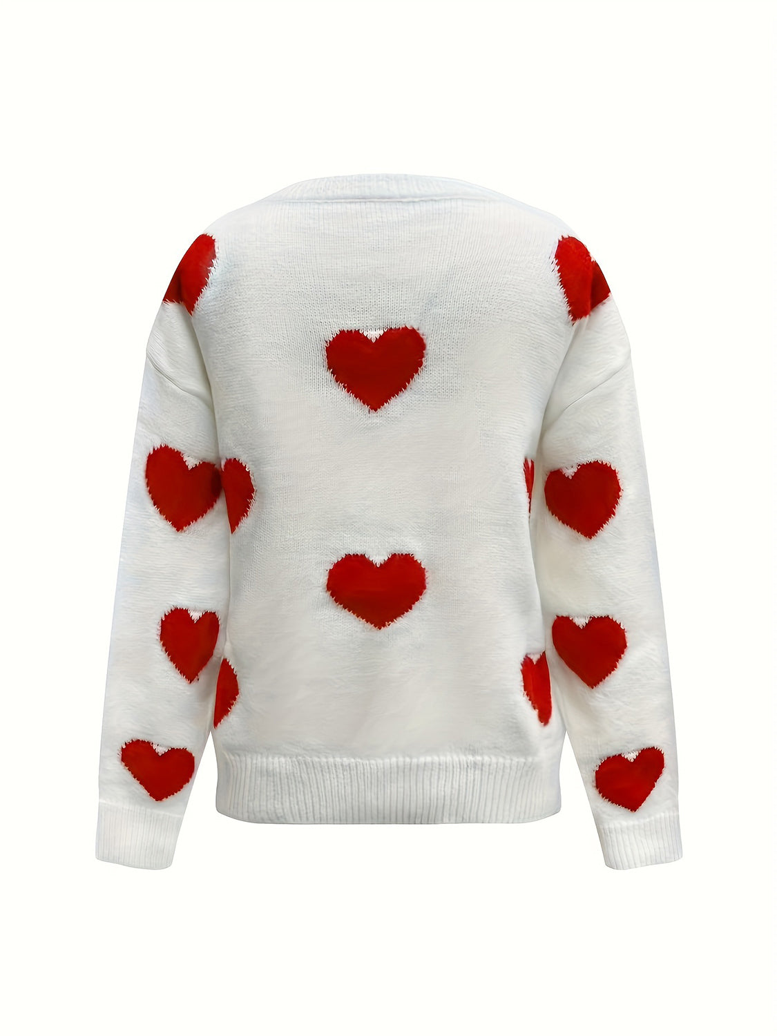 Valentine’s Day Heart Round Neck Long Sleeve Sweater-TOPS / DRESSES-[Adult]-[Female]-2022 Online Blue Zone Planet