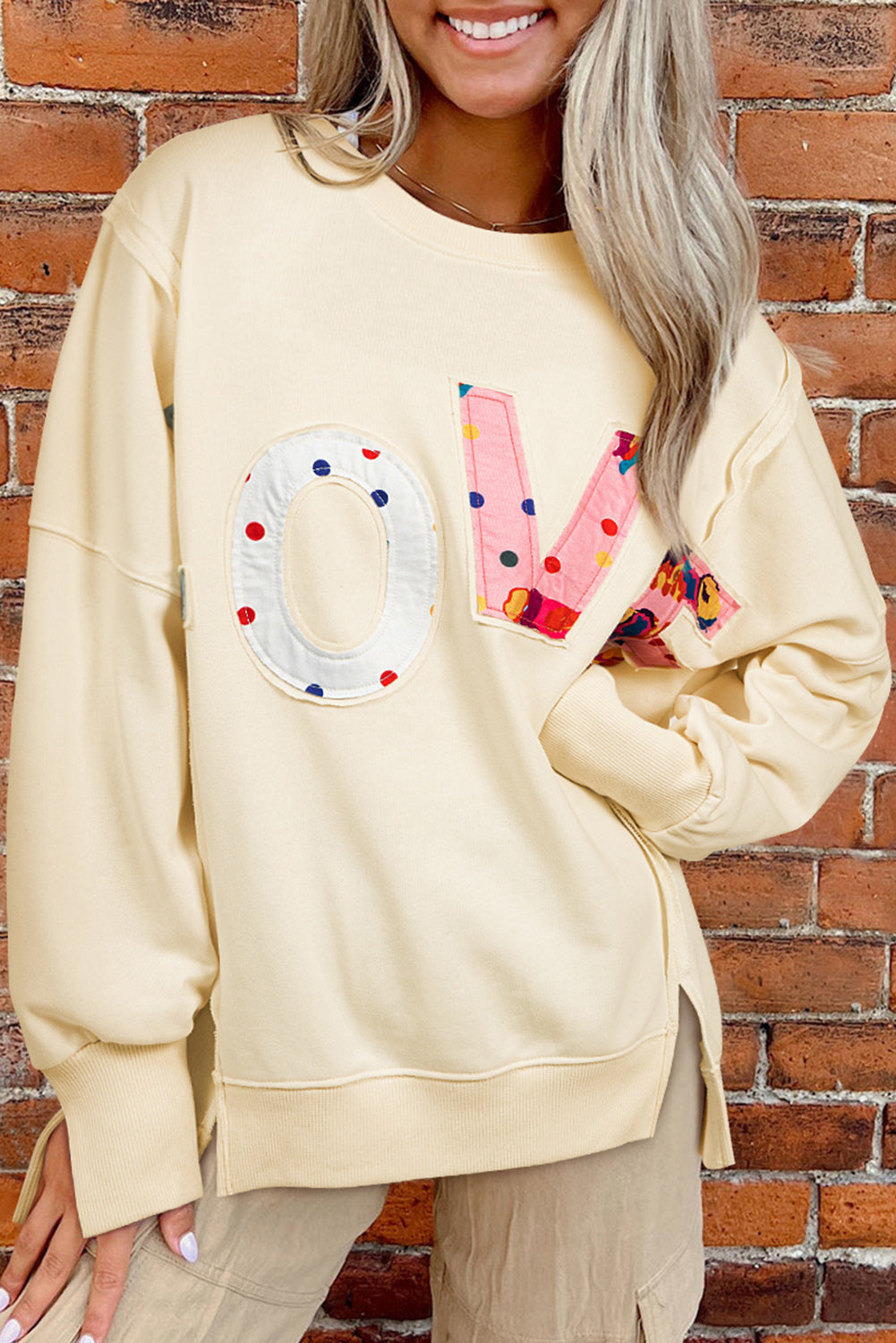 Apricot LOVE PATCH Graphic Oversized Sweatshirt-Tops/Sweatshirts & Hoodies-[Adult]-[Female]-Apricot-S-2022 Online Blue Zone Planet