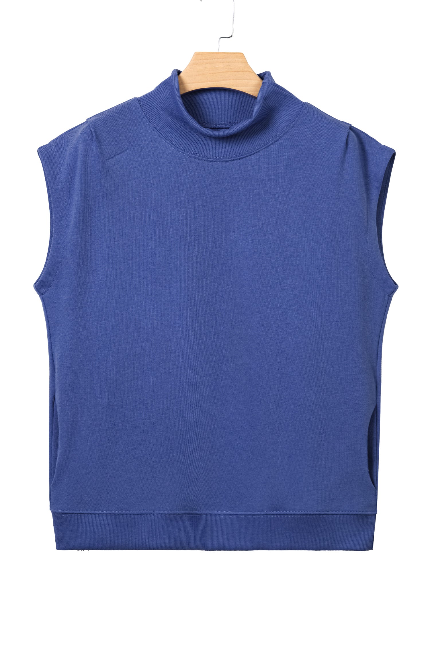 Black Solid Color High Neck Cap Sleeve Loose Top-Tops/Tops & Tees-[Adult]-[Female]-2022 Online Blue Zone Planet