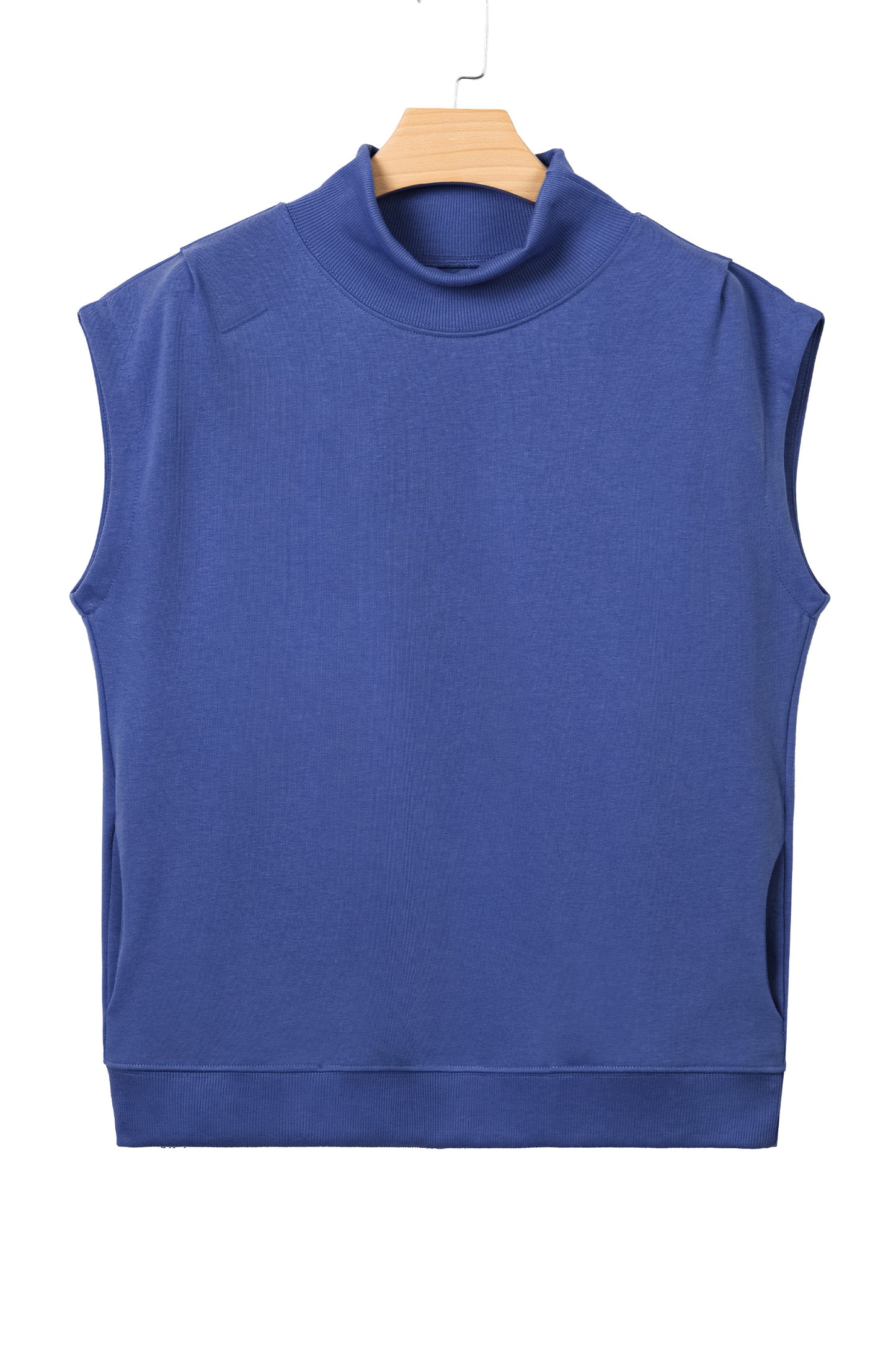 Black Solid Color High Neck Cap Sleeve Loose Top-Tops/Tops & Tees-[Adult]-[Female]-2022 Online Blue Zone Planet