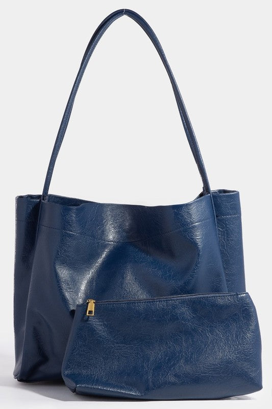 Fame Faux Leather Tote Bag-HANDBAGS-[Adult]-[Female]-Navy-One Size-2022 Online Blue Zone Planet