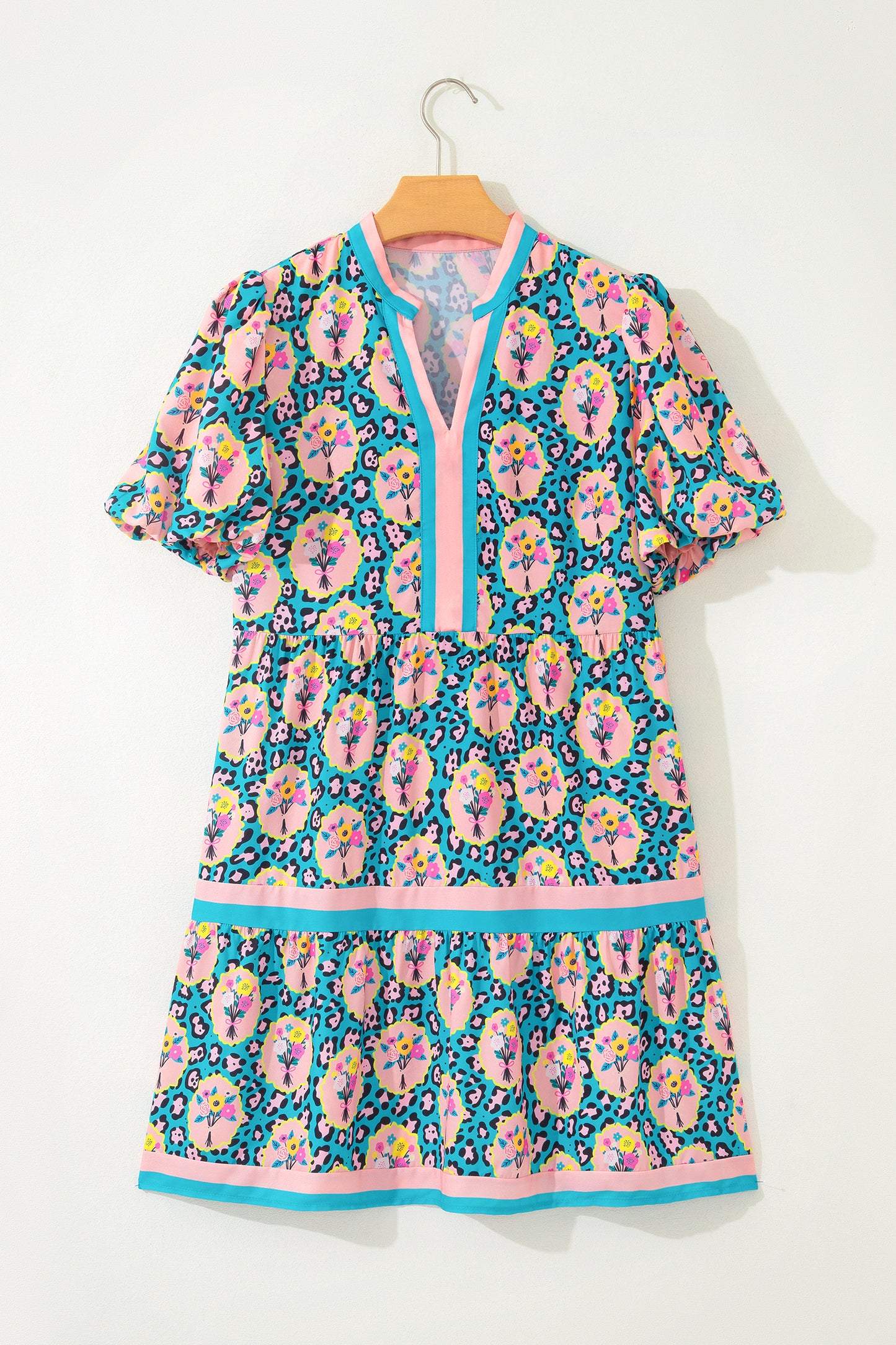 Green Leopard Floral Short Dress-TOPS / DRESSES-[Adult]-[Female]-2022 Online Blue Zone Planet