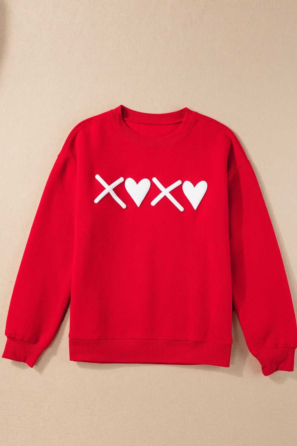 Valentine’s Day XOXO Round Neck Drop Shoulder Sweatshirt-TOPS / DRESSES-[Adult]-[Female]-2022 Online Blue Zone Planet