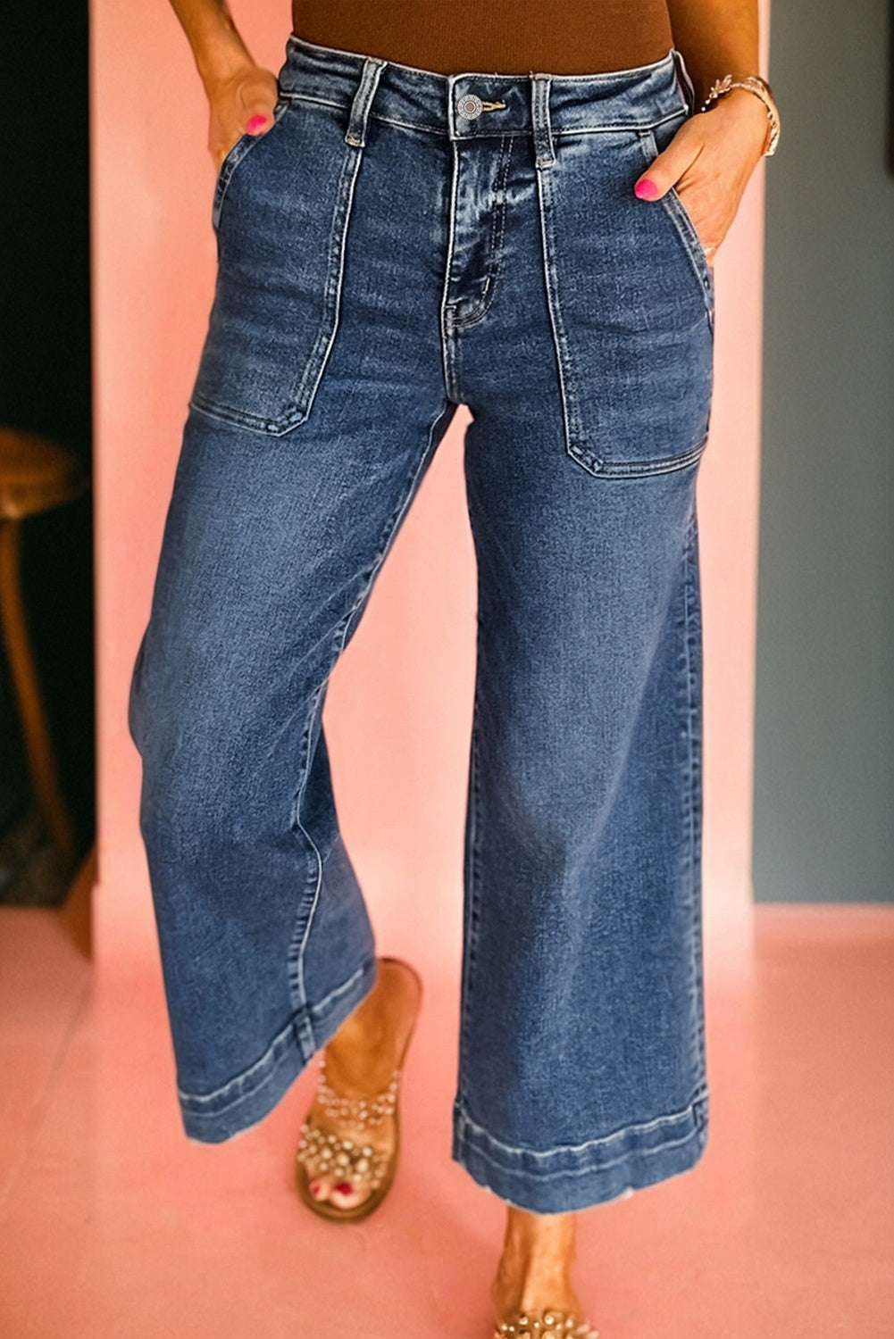 Ashleigh Blue Cropped High Rise Wide Leg Jeans-Bottoms/Jeans-[Adult]-[Female]-2022 Online Blue Zone Planet