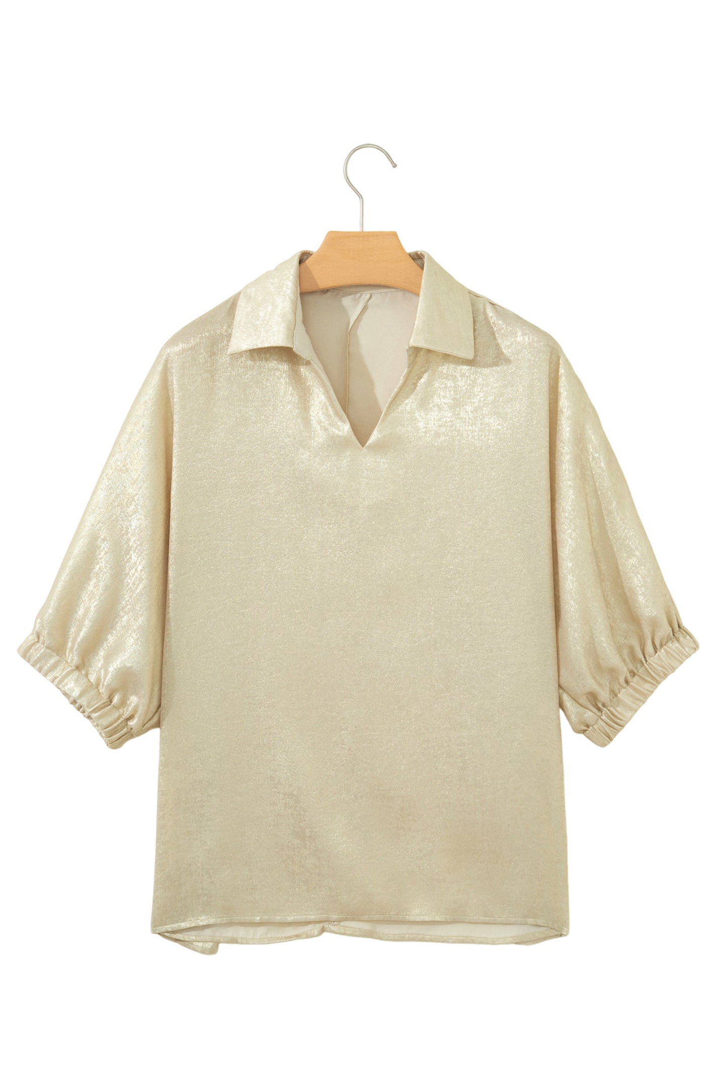 Clearly Aqua Collared V Neck Half Sleeve Metallic Top-Tops/Blouses & Shirts-[Adult]-[Female]-2022 Online Blue Zone Planet