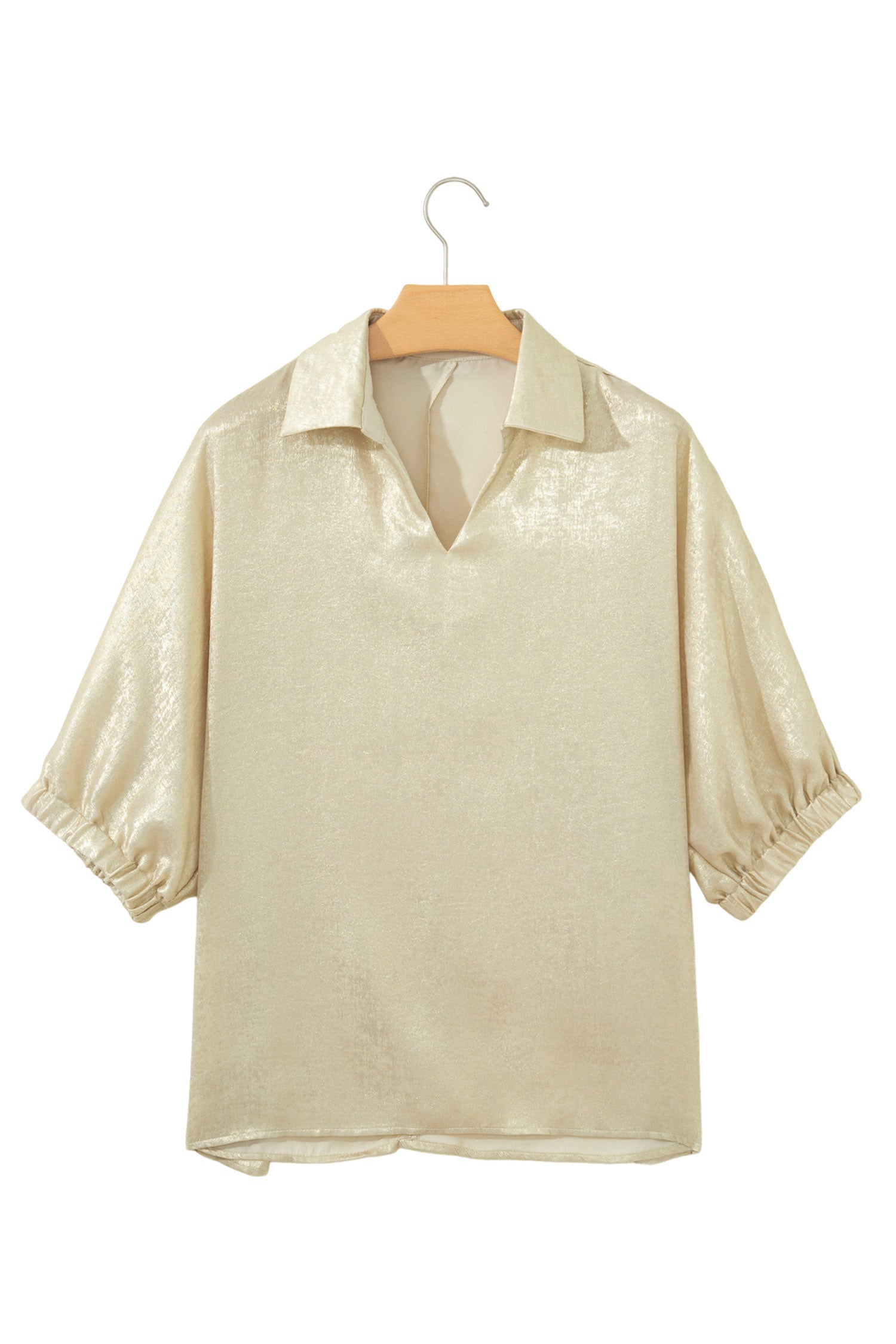 Clearly Aqua Collared V Neck Half Sleeve Metallic Top-Tops/Blouses & Shirts-[Adult]-[Female]-2022 Online Blue Zone Planet