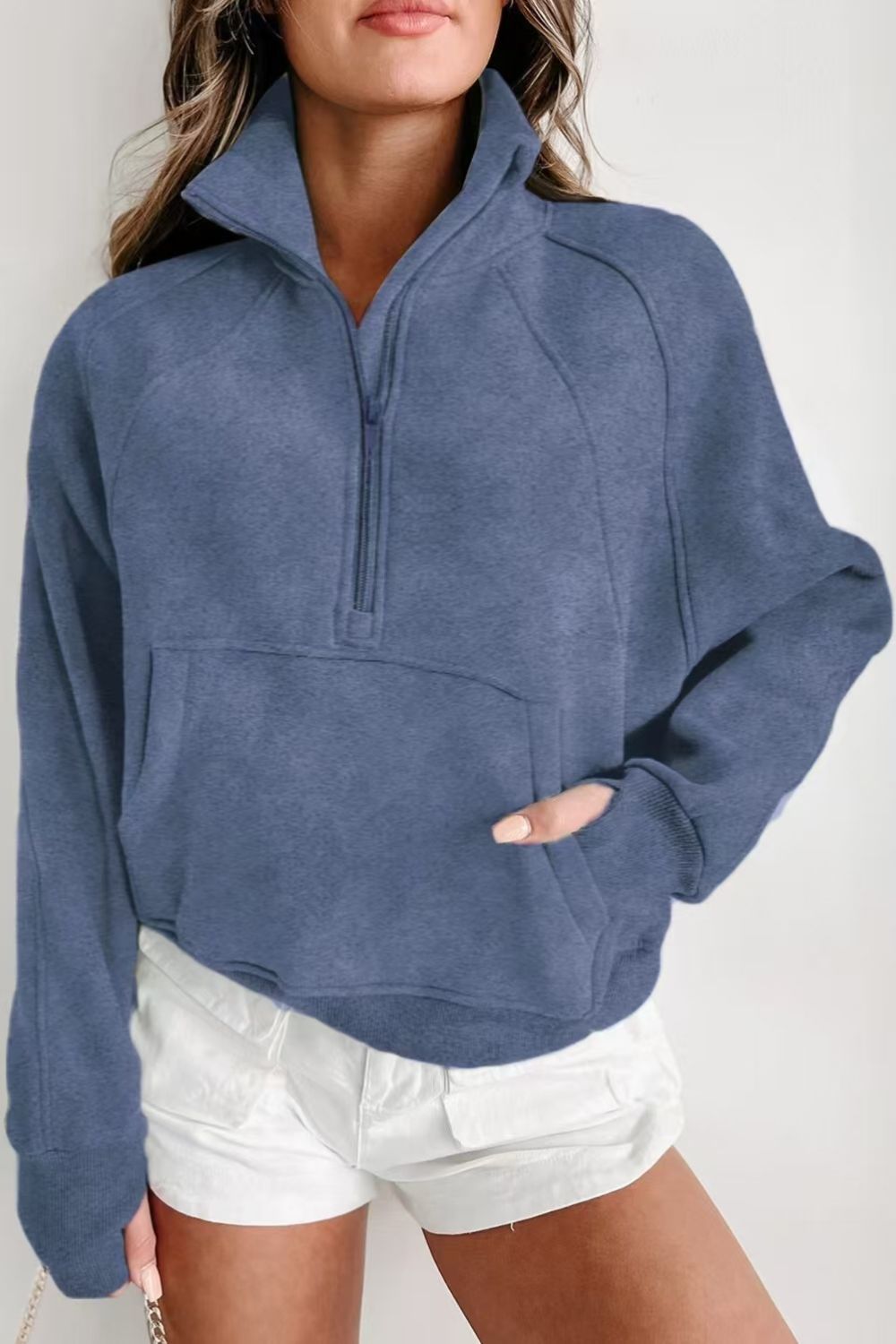 Blue Zone Planet | Half Zip Long Sleeve Sweatshirt-TOPS / DRESSES-[Adult]-[Female]-Dusty Blue-S-2022 Online Blue Zone Planet