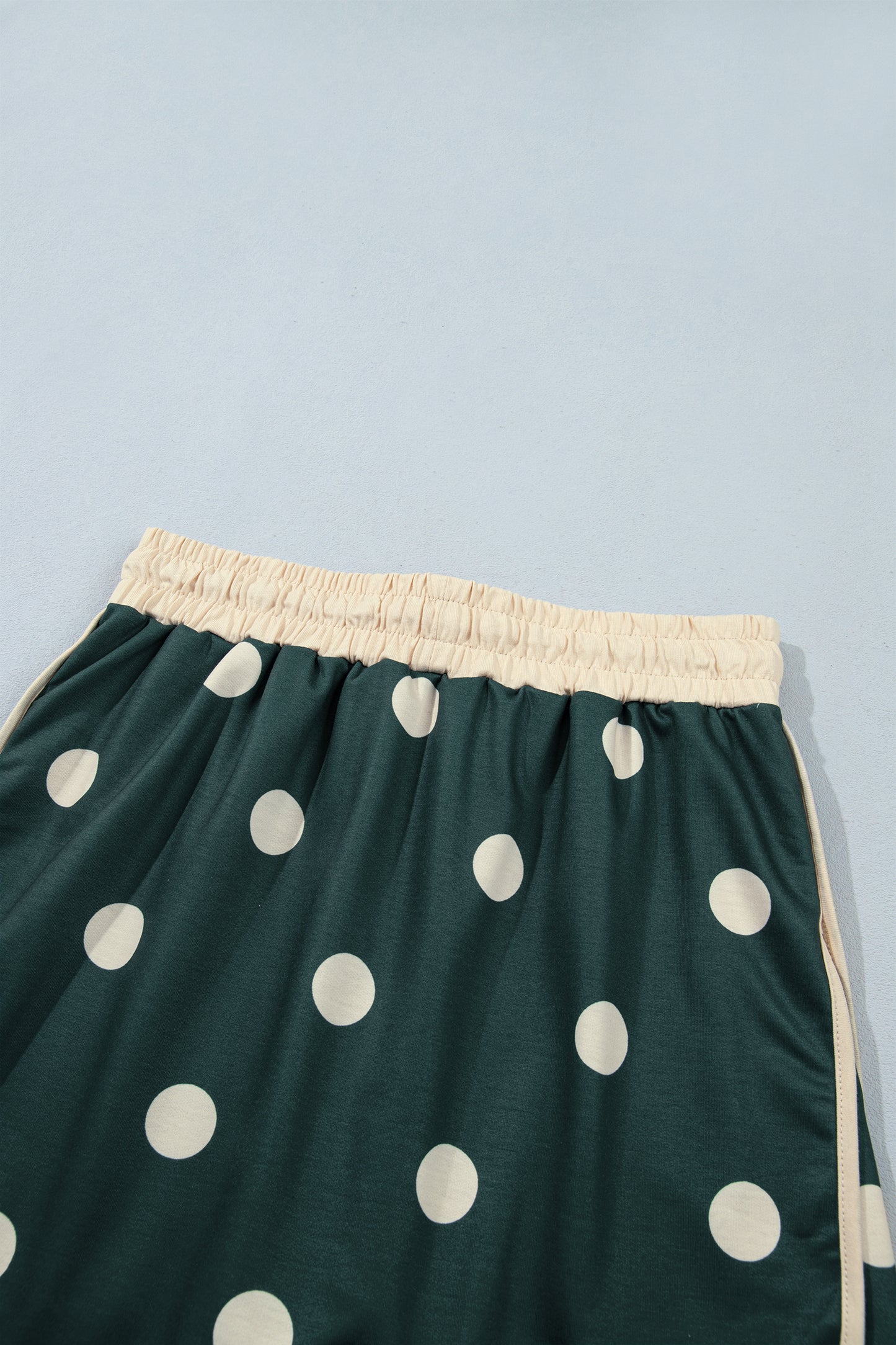 Green Polka Dot Print Color Block Trim Baggy Pullover Drawstring Skirt 2pcs Set-Two Piece Sets/Two Piece Dresses-[Adult]-[Female]-2022 Online Blue Zone Planet