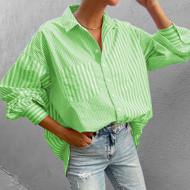 Striped Button Down Long Sleeve Shirt-TOPS / DRESSES-[Adult]-[Female]-2022 Online Blue Zone Planet