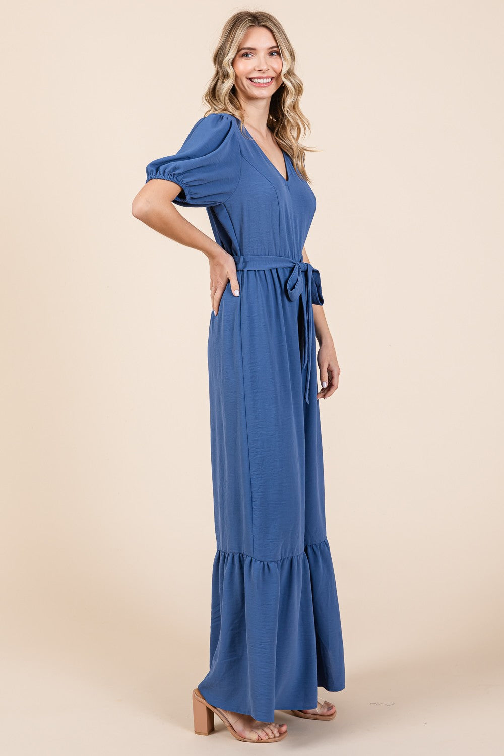 GeeGee Full Size V-Neck Belted Wide Leg Jumpsuit-TOPS / DRESSES-[Adult]-[Female]-2022 Online Blue Zone Planet