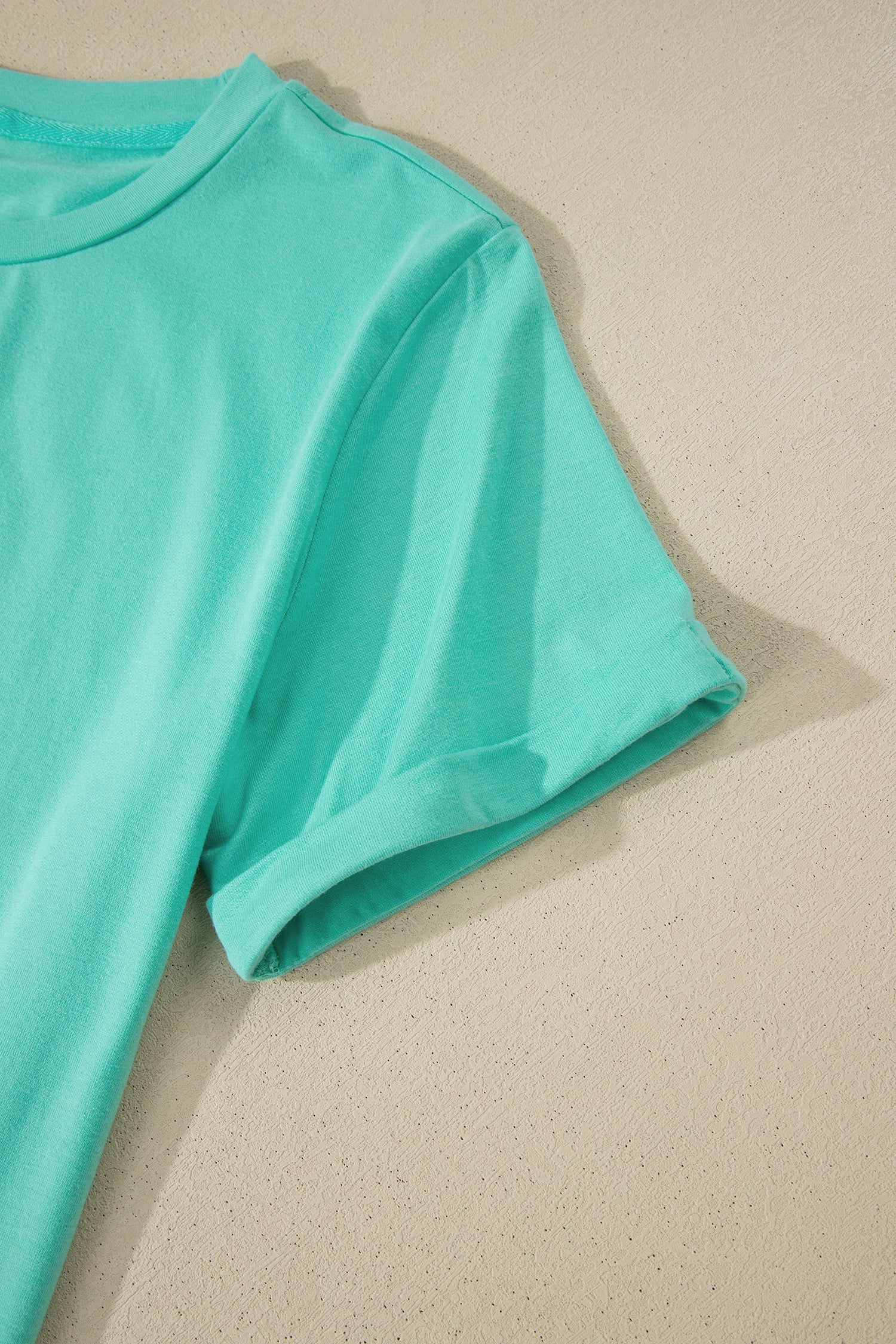 Mint Green Casual Plain Crew Neck Tee-Tops/Tops & Tees-[Adult]-[Female]-2022 Online Blue Zone Planet