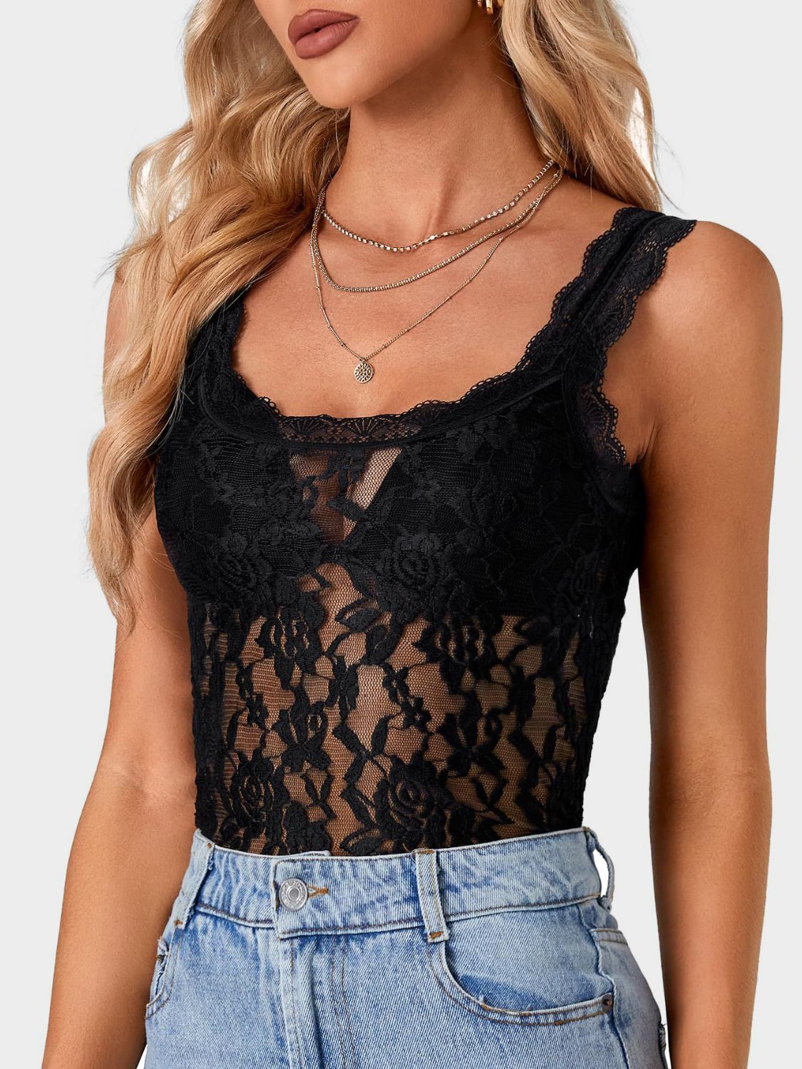 Lace Scoop Neck Tank-TOPS / DRESSES-[Adult]-[Female]-2022 Online Blue Zone Planet