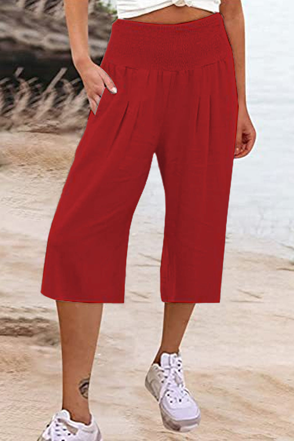 Pocketed High Waist Pants-BOTTOMS SIZES SMALL MEDIUM LARGE-[Adult]-[Female]-Burgundy-S-2022 Online Blue Zone Planet