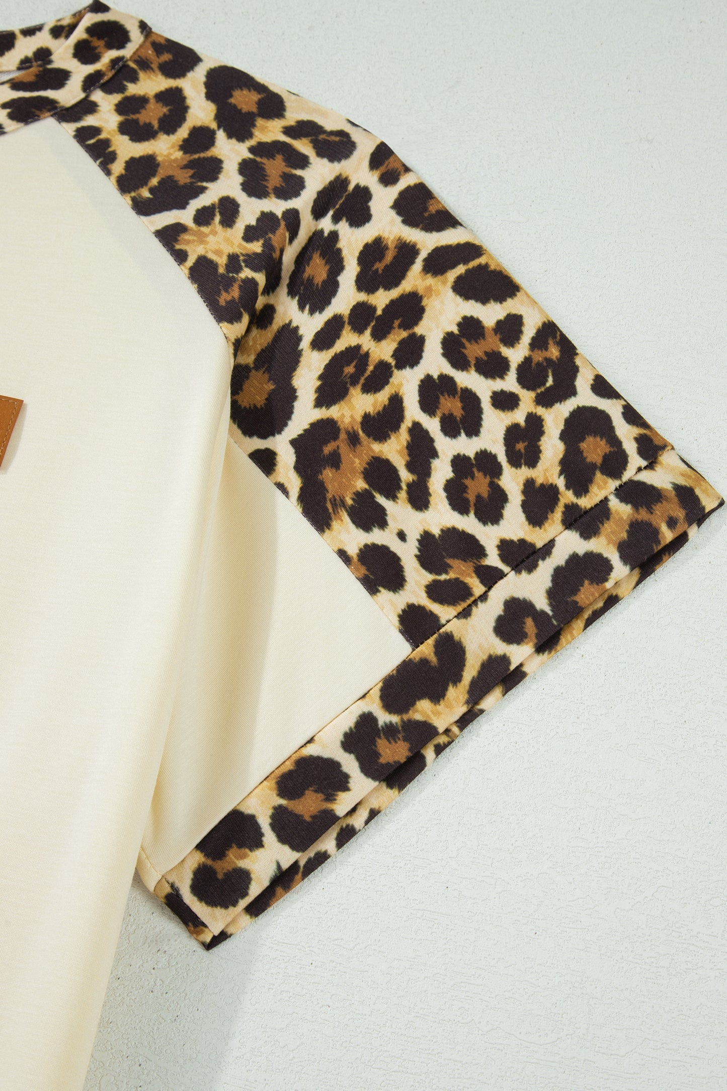 Beige Plus Size Leopard Contrast Patchwork Polo Tee-Plus Size/Plus Size Tops/Plus Size Tops & Tees-[Adult]-[Female]-2022 Online Blue Zone Planet