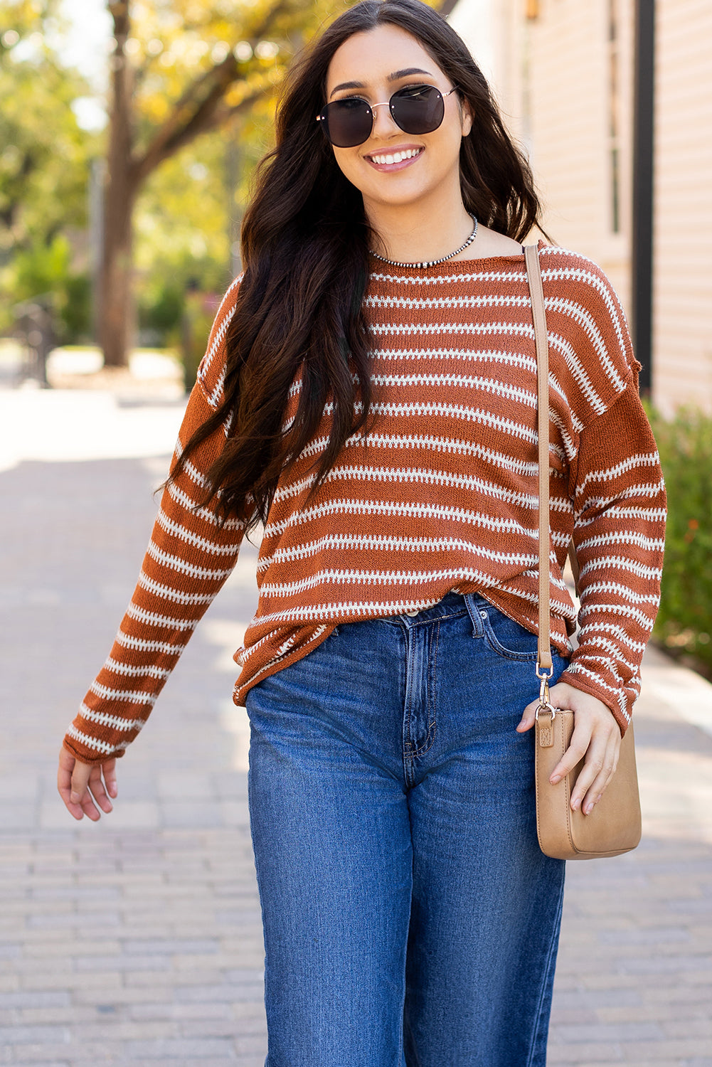 Blue Zone Planet | Green Stripe Drop Shoulder Sweater-TOPS / DRESSES-[Adult]-[Female]-2022 Online Blue Zone Planet