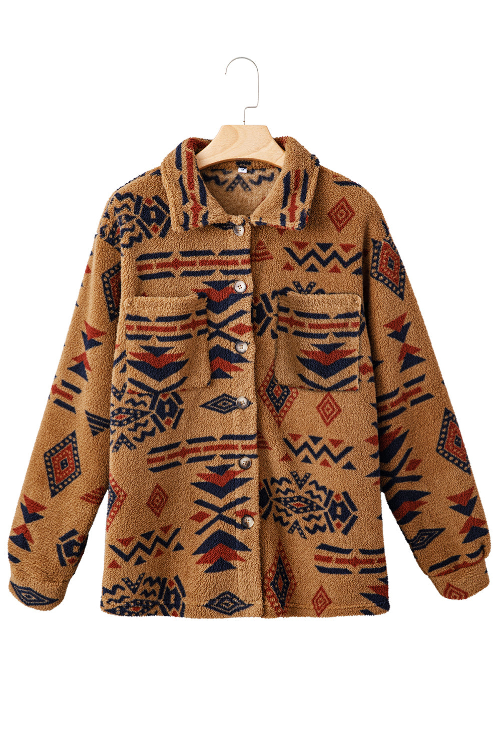 Khaki Western Aztec Pattern Fleece Shacket-TOPS / DRESSES-[Adult]-[Female]-2022 Online Blue Zone Planet