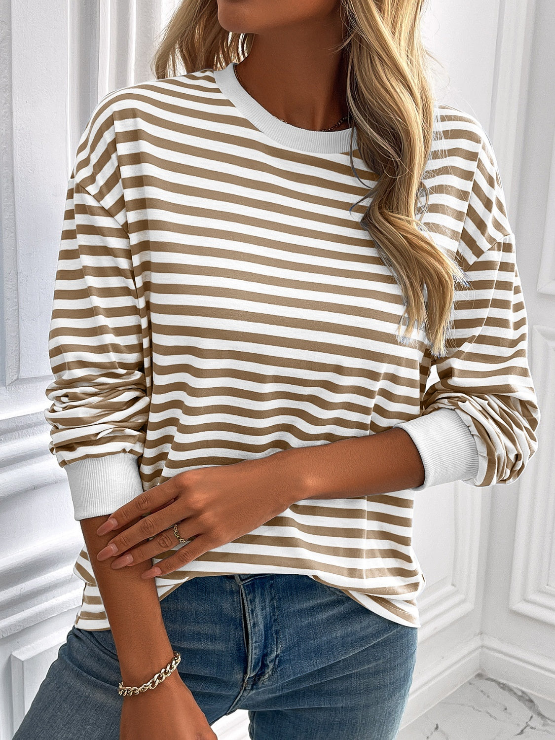 Ivy Lane Striped Round Neck Long Sleeve Sweatshirt-TOPS / DRESSES-[Adult]-[Female]-2022 Online Blue Zone Planet