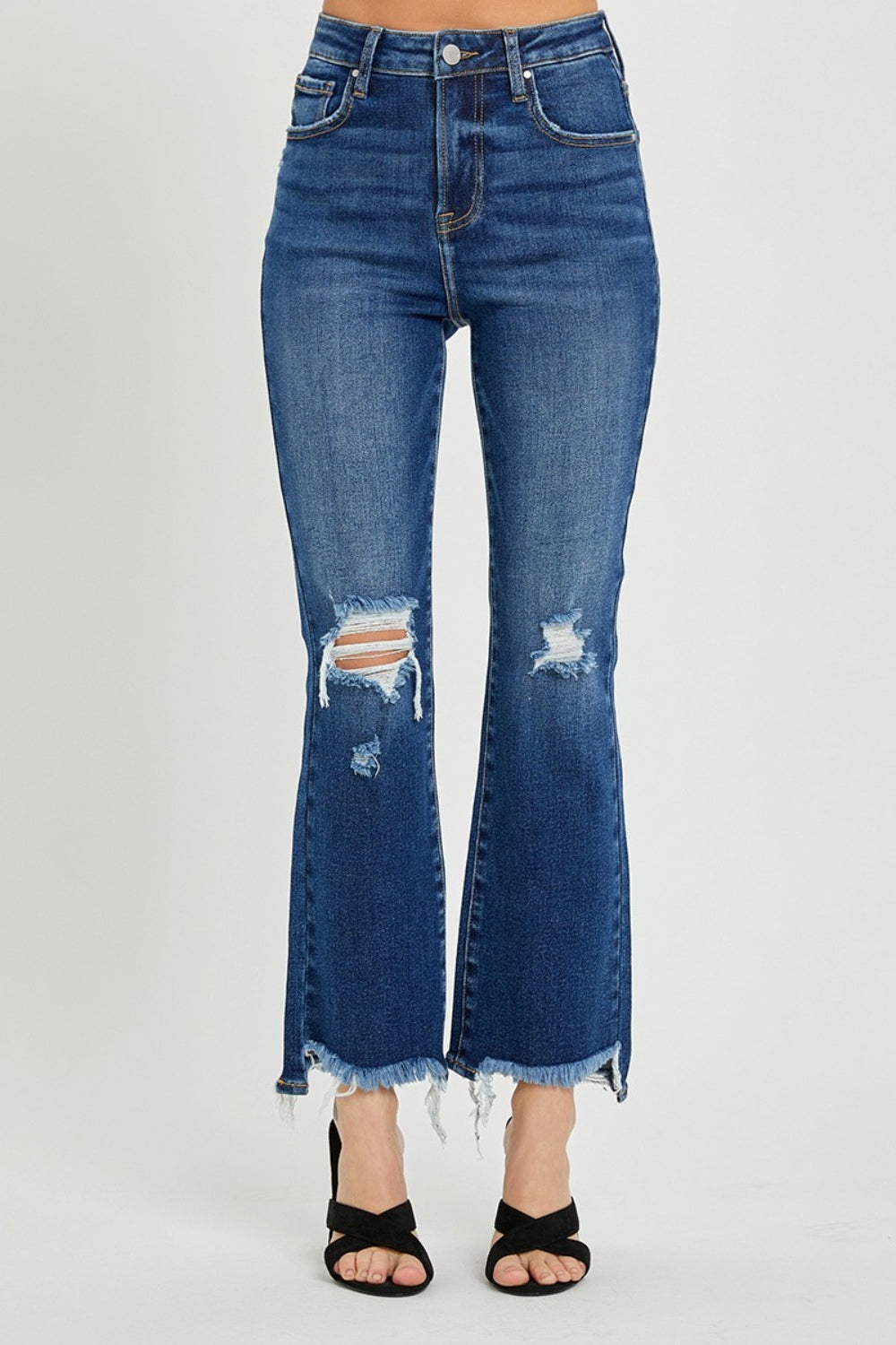 RISEN High Rise Distressed Crop Flare Jeans-TOPS / DRESSES-[Adult]-[Female]-2022 Online Blue Zone Planet