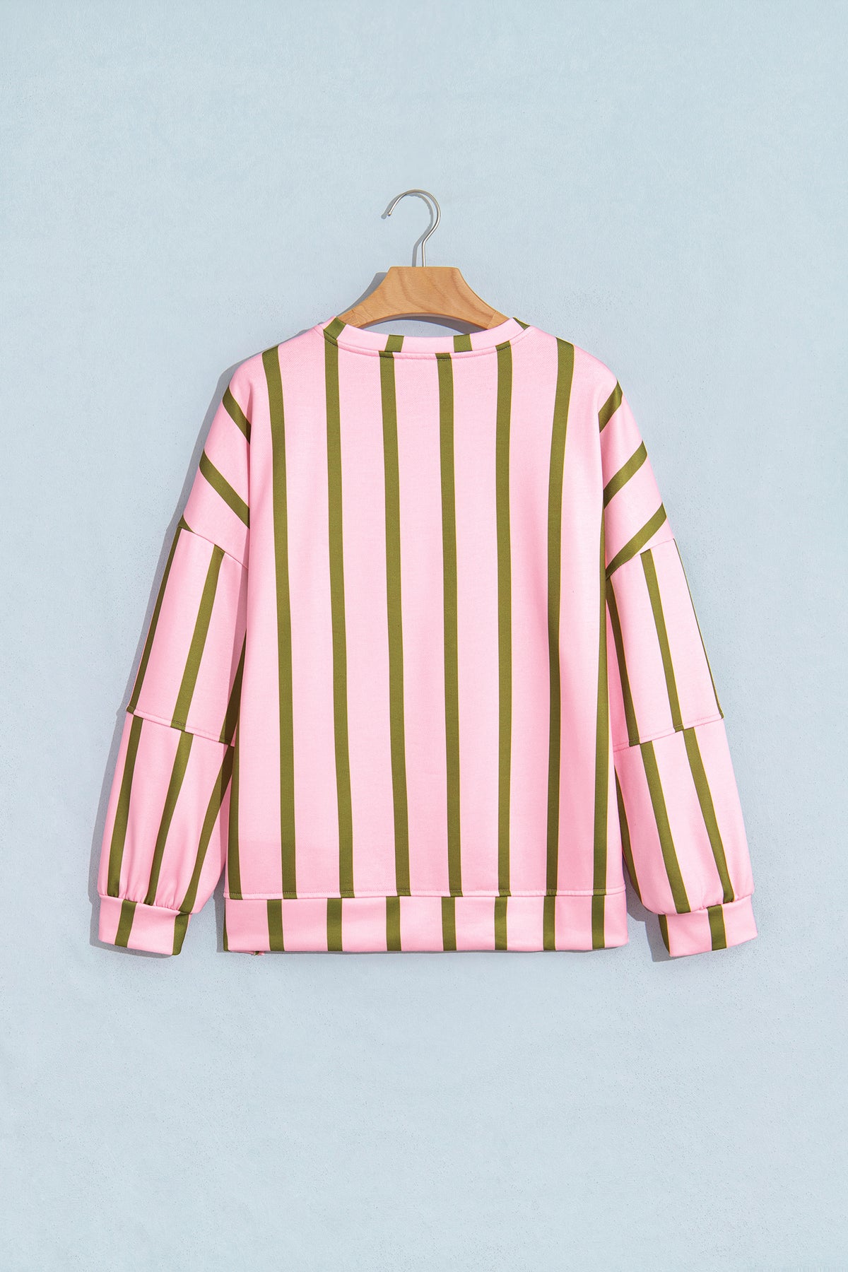 Pink Stripe Dropped Shoulder Round Neck Casual Sweatshirt-Tops/Sweatshirts & Hoodies-[Adult]-[Female]-2022 Online Blue Zone Planet