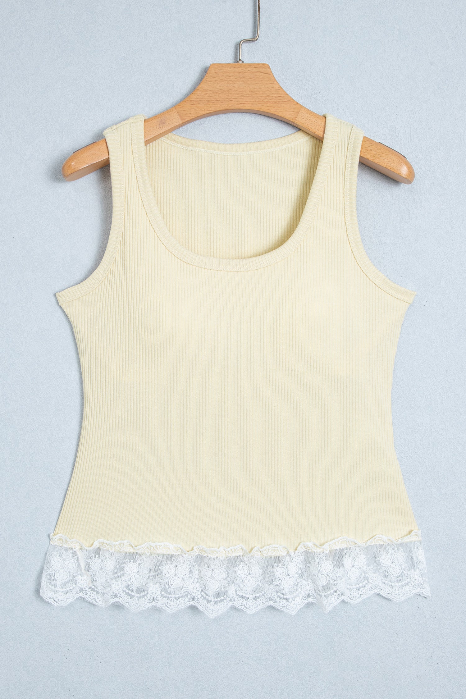 Beige Ribbed Knit Sweet Lace Hem Vest-Tops/Tank Tops-[Adult]-[Female]-2022 Online Blue Zone Planet