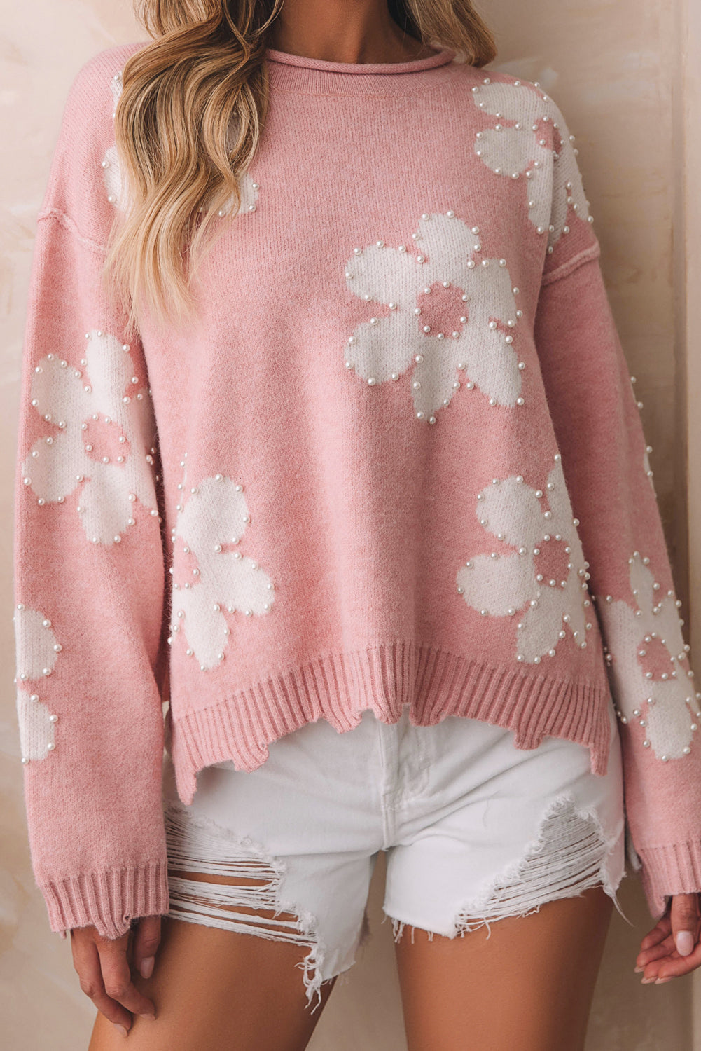 Bonbon Pearl Beaded Heart Drop Shoulder Sweater-TOPS / DRESSES-[Adult]-[Female]-Multicolour-S-2022 Online Blue Zone Planet