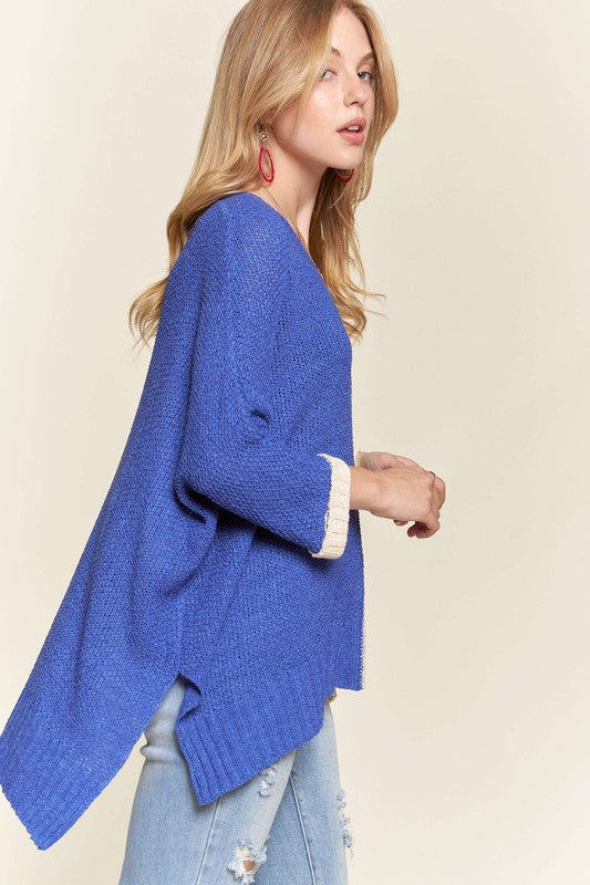 ADORA Side Slit Color Block Long Sleeve Sweater-TOPS / DRESSES-[Adult]-[Female]-2022 Online Blue Zone Planet