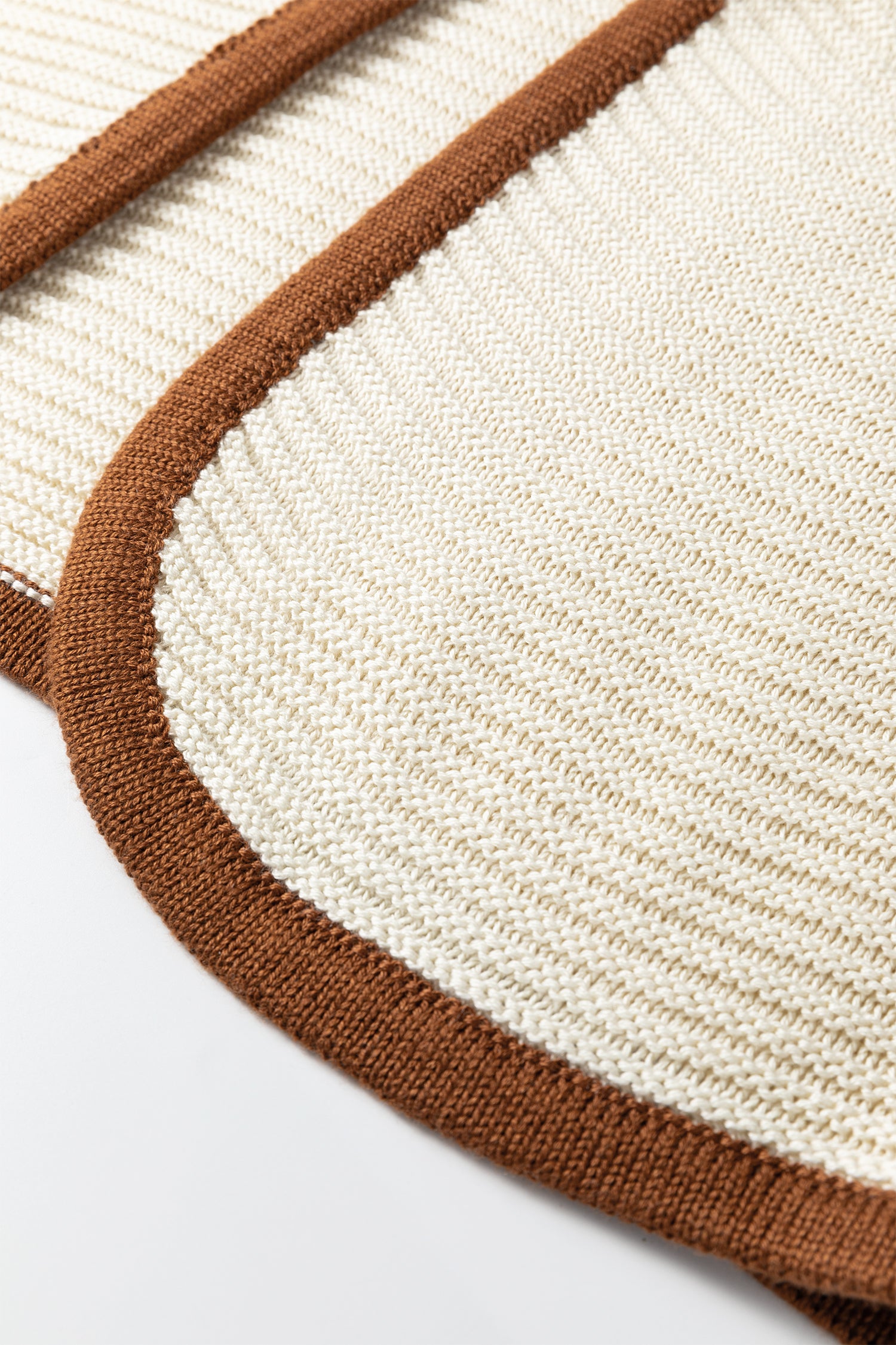 White Horizontal Ribbed Knit Contrast Trim Ties Front Sweater Vest-TOPS / DRESSES-[Adult]-[Female]-2022 Online Blue Zone Planet