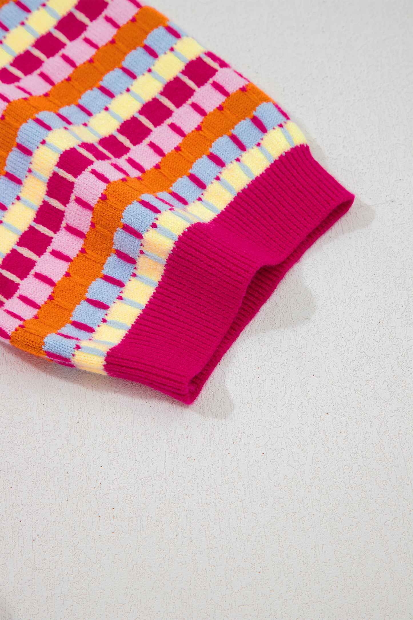 Orange Abstract Striped Knit Short Sleeve Sweater-Sweaters & Cardigans/Short Sleeve Sweaters-[Adult]-[Female]-2022 Online Blue Zone Planet