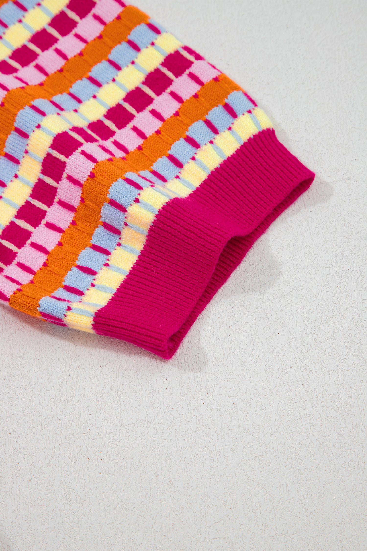 Orange Abstract Striped Knit Short Sleeve Sweater-Sweaters & Cardigans/Short Sleeve Sweaters-[Adult]-[Female]-2022 Online Blue Zone Planet