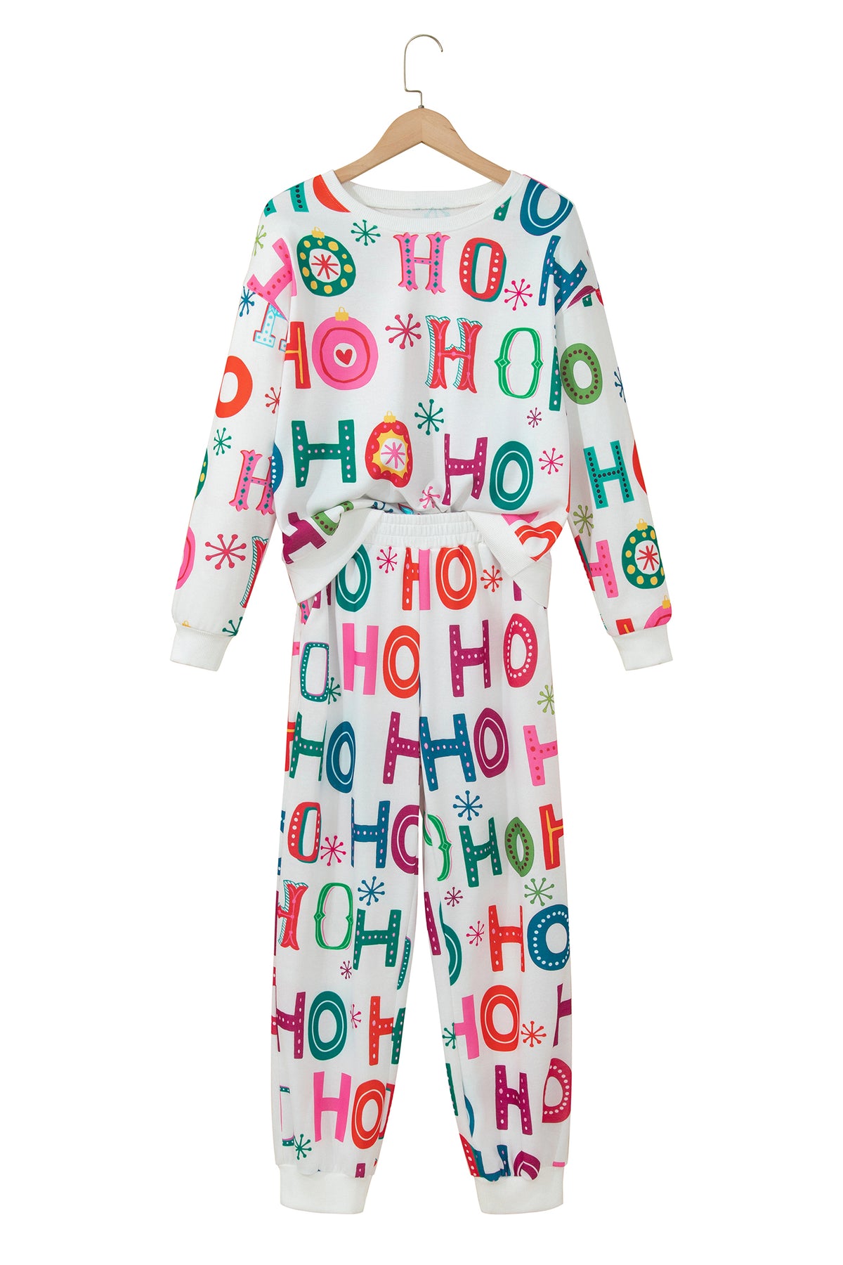 Multicolour Ho Ho Ho Print Long Sleeve Lounge Set-Loungewear & Sleepwear/Loungewear-[Adult]-[Female]-2022 Online Blue Zone Planet