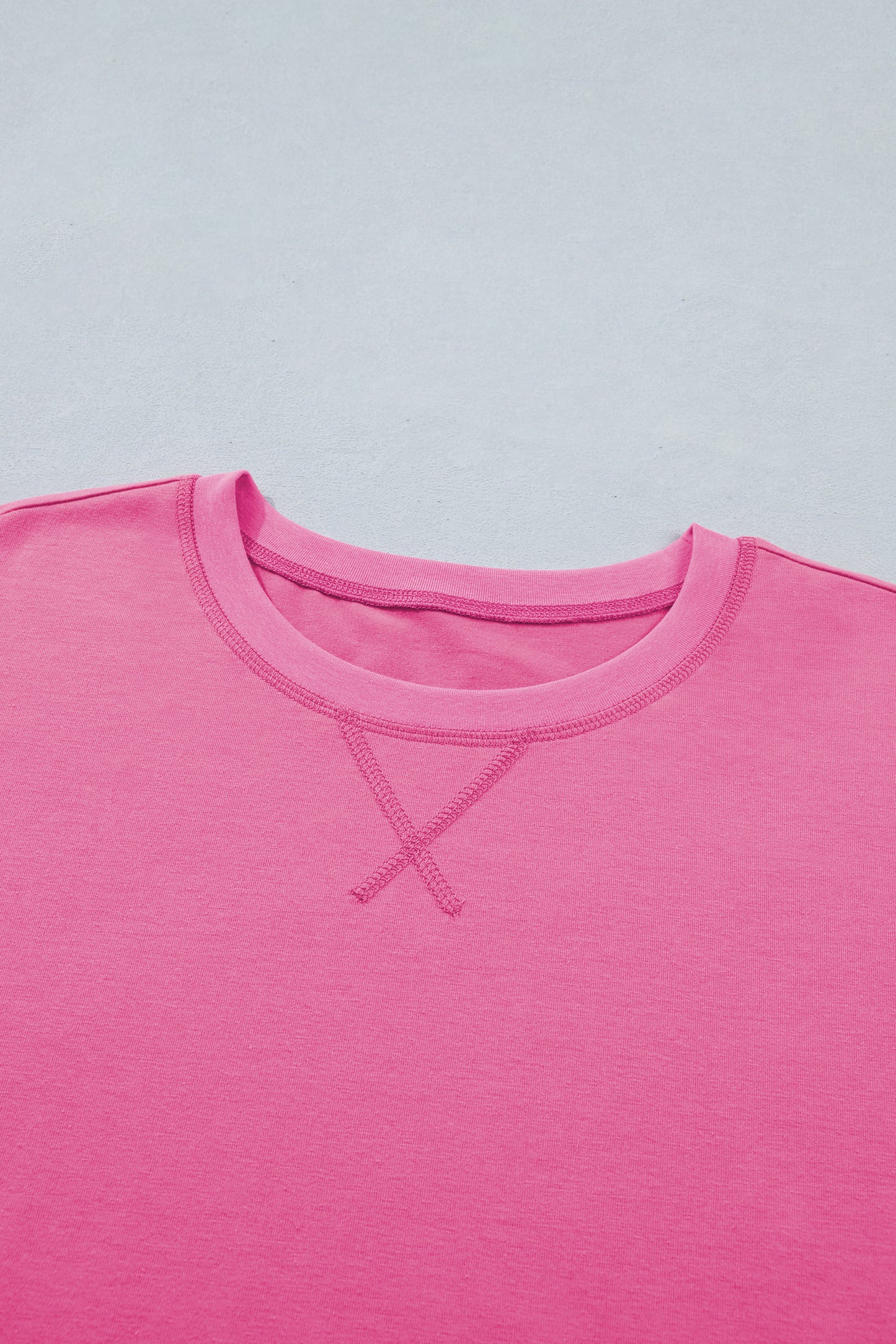 Bright Pink Seam Detail Raw Edge Tee Rainbow Waistband Casual Short Set-Two Piece Sets/Short Sets-[Adult]-[Female]-2022 Online Blue Zone Planet