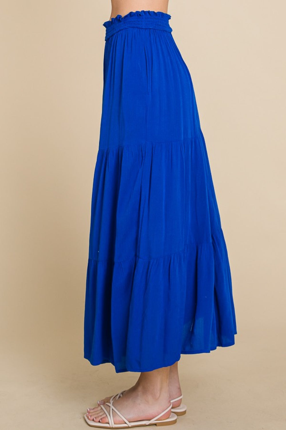 Culture Code Full Size Frill Ruched Midi Skirt-BOTTOMS SIZES SMALL MEDIUM LARGETTOMS-[Adult]-[Female]-2022 Online Blue Zone Planet