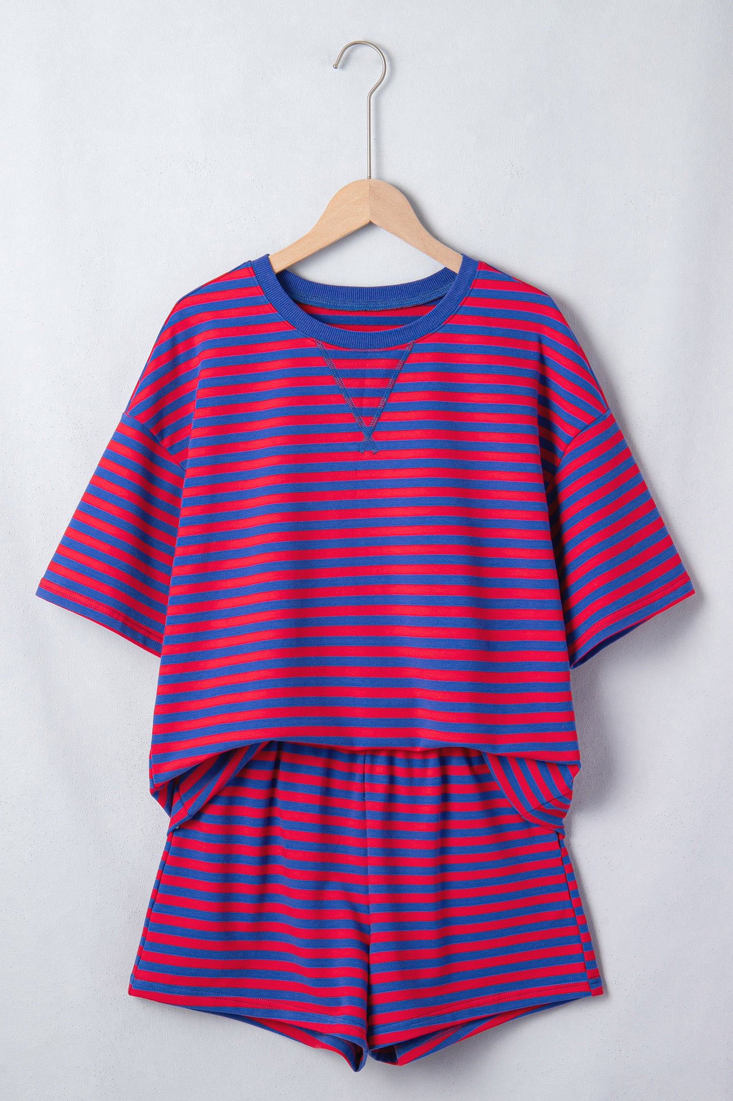 Green Stripe Striped Ribbed Cotton Two-Piece Pant Set with Chest Patch Detail-Two Piece Sets/Short Sets-[Adult]-[Female]-2022 Online Blue Zone Planet